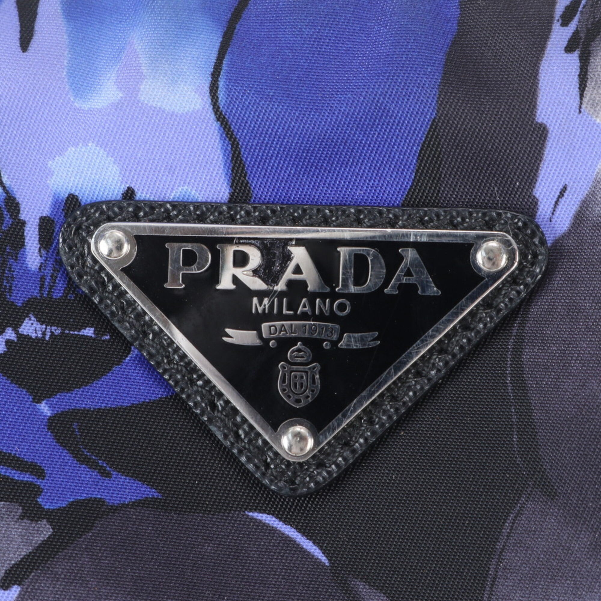 Prada Black Blue Nylon Leather Shoulder Bag Tote Bag (Pre-Owned)