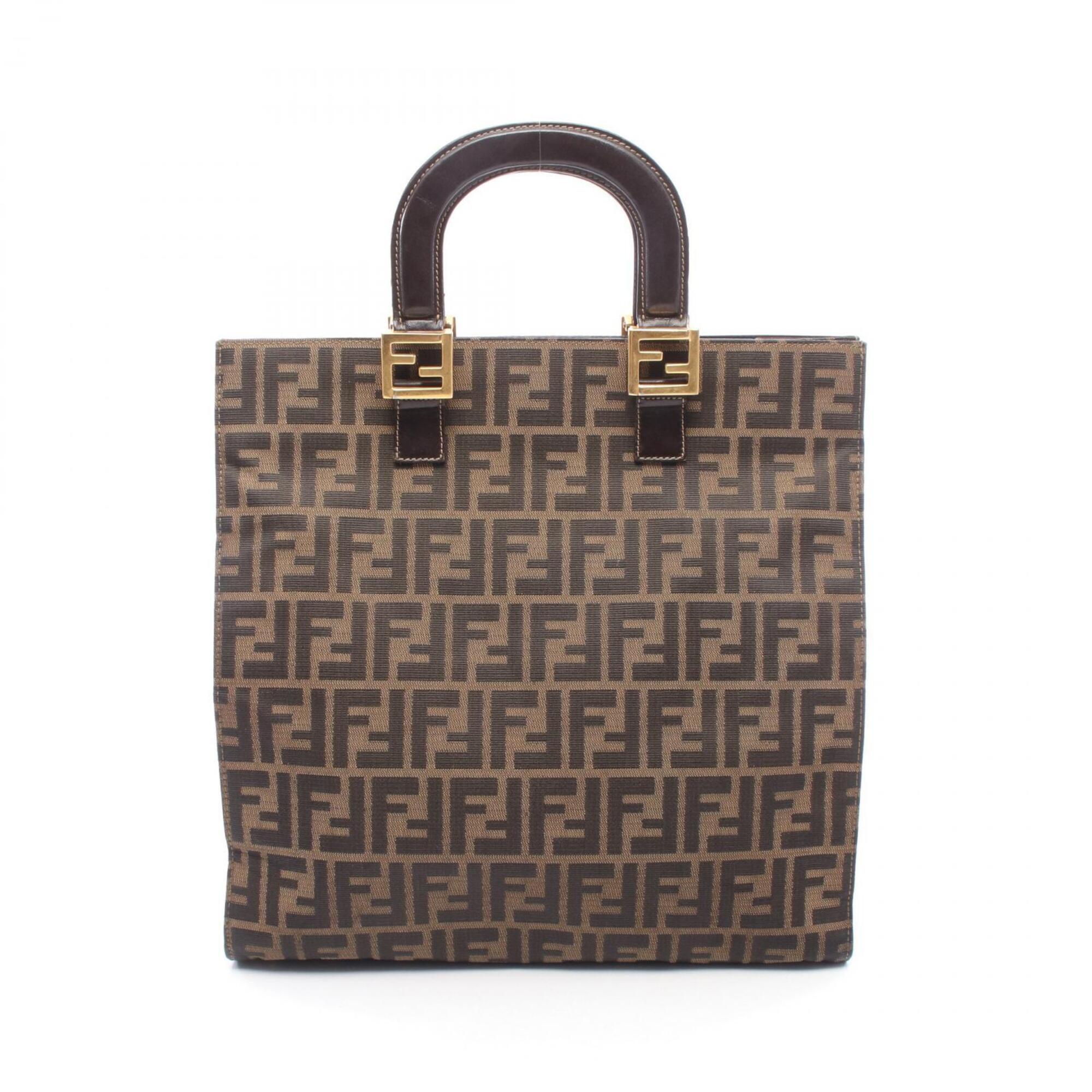 Fendi Brown Canvas Leather Handbag Tote Bag (Pre-Owned)