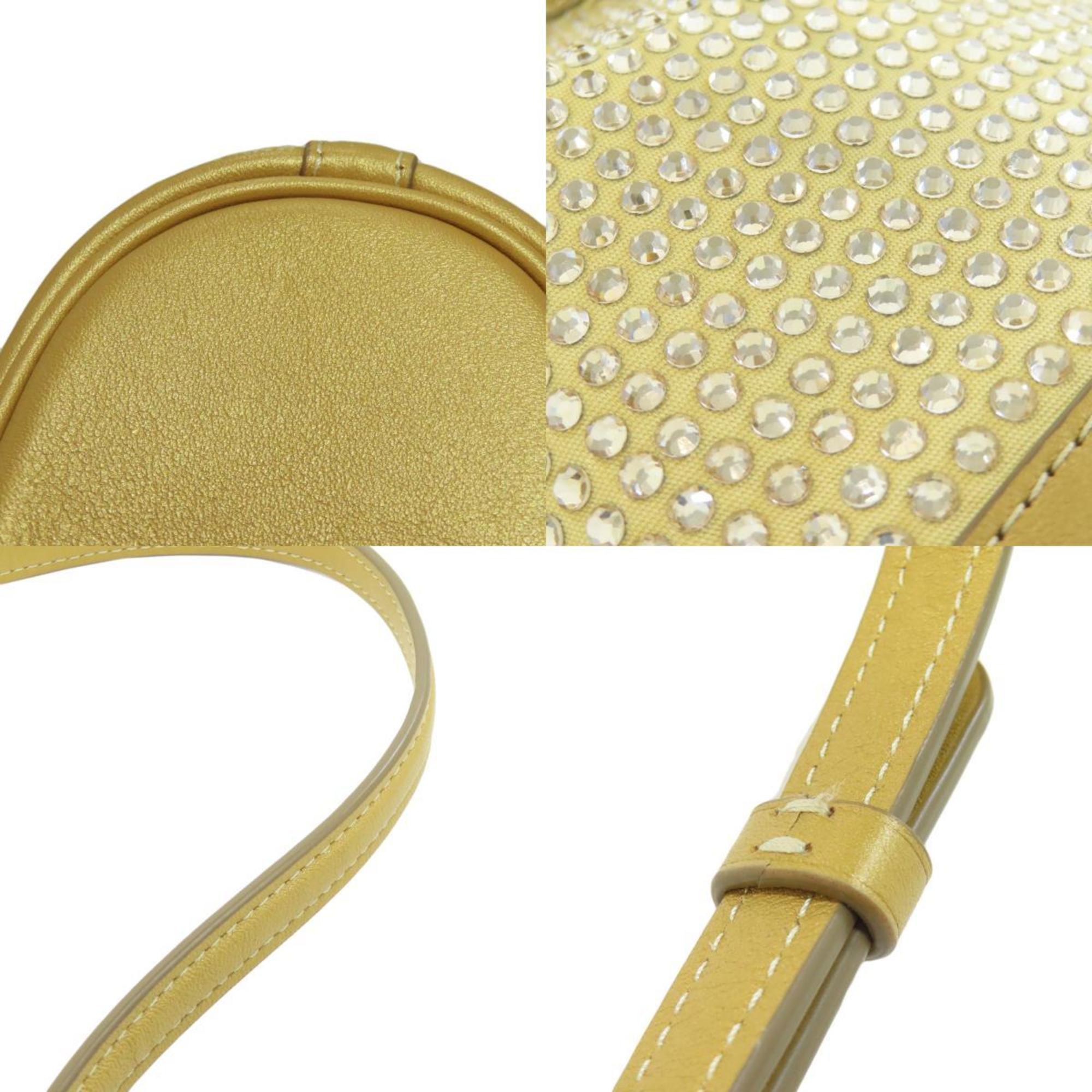 Coach Gold Rhinestone Leather Canvas Shoulder Bag (Pre-Owned)