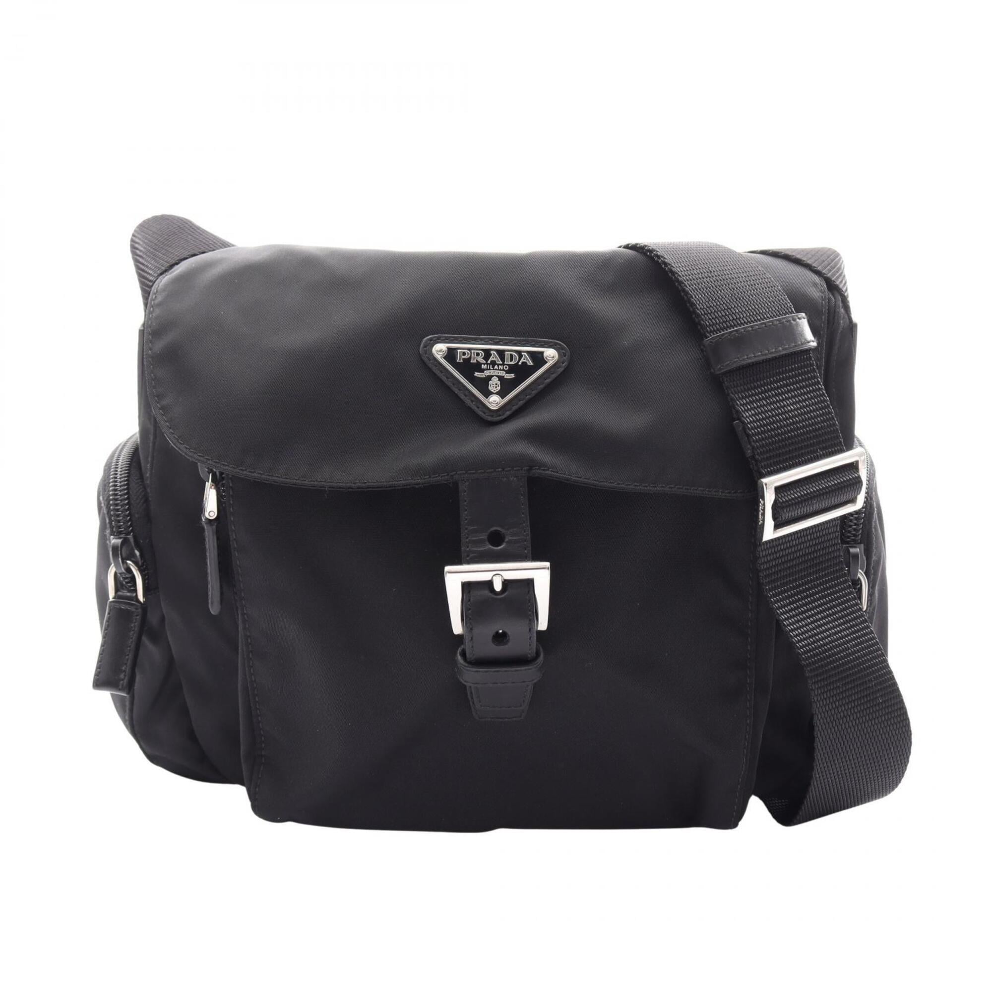 Prada Black Nylon Leather Handbag Shoulder Bag (Pre-Owned)