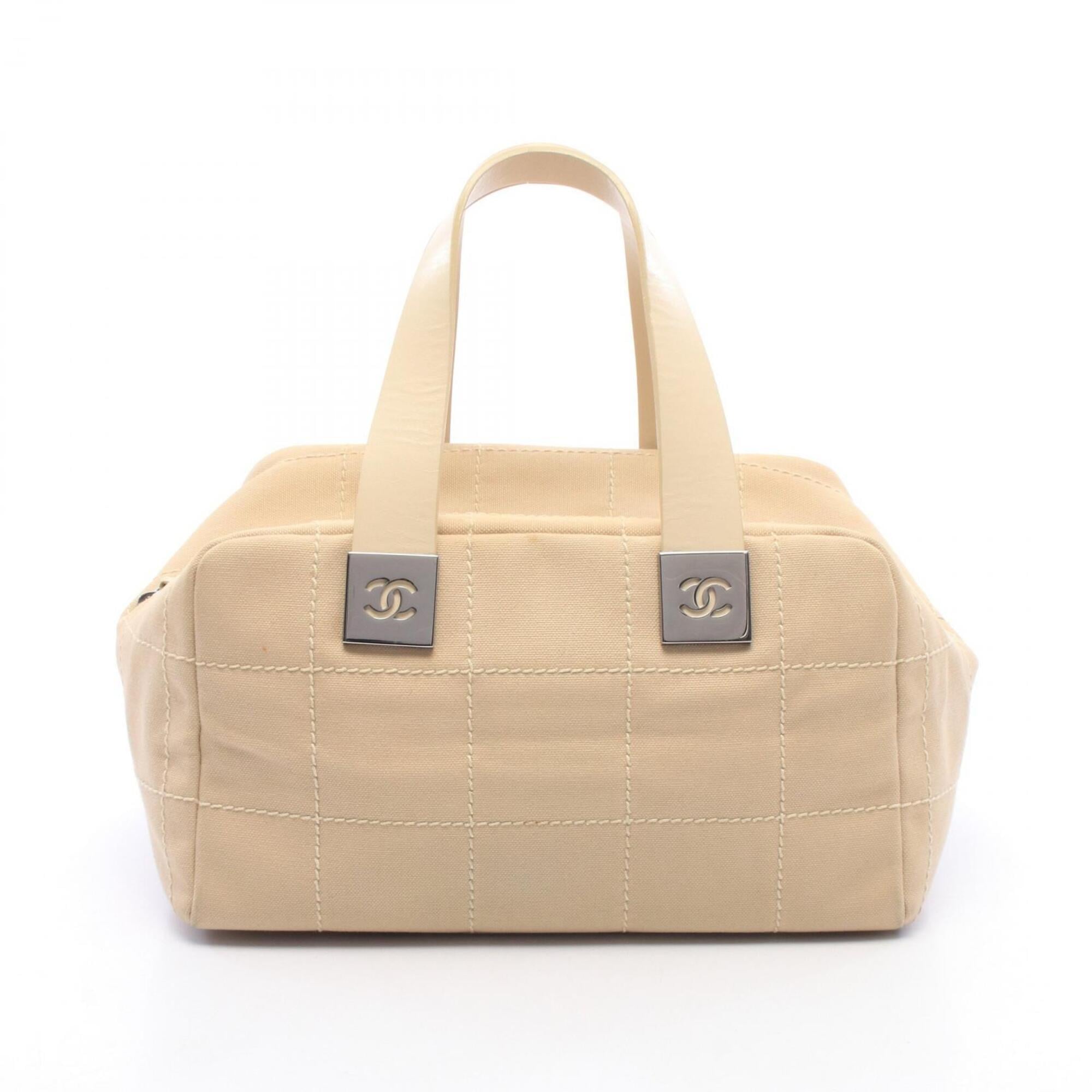 Chanel Chocolate Bar Beige Canvas Leather Handbag (Pre-Owned)