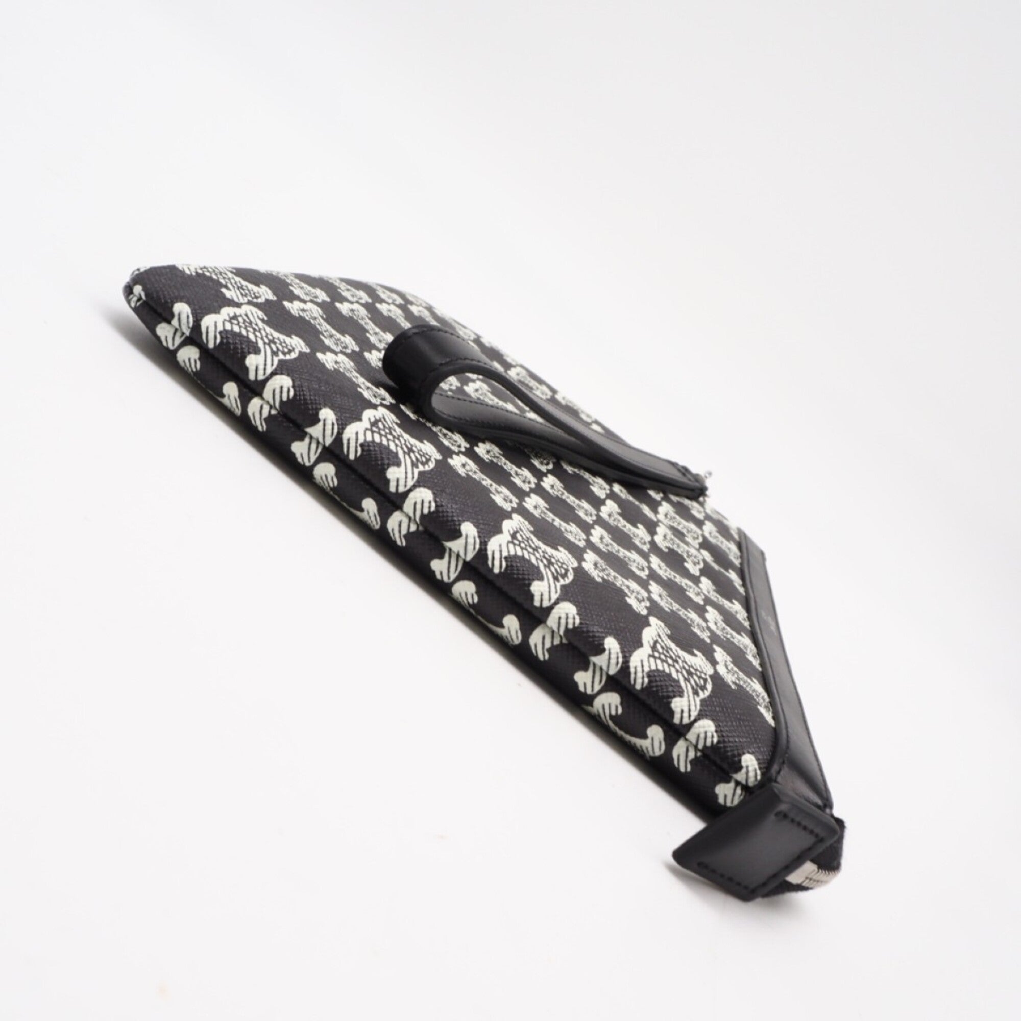 Celine Black White Coated Canvas Clutch Bag (Pre-Owned)