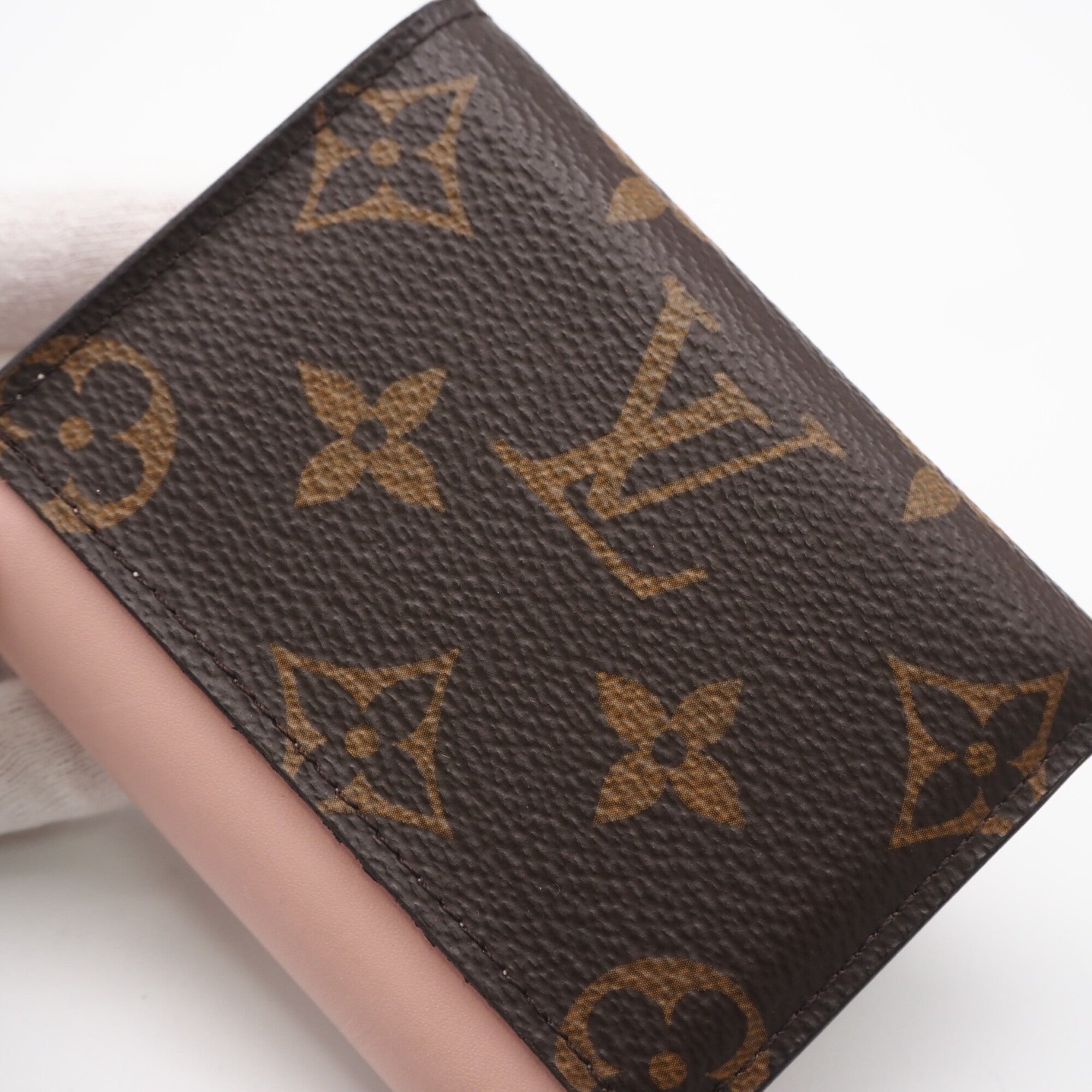 Louis Vuitton Monogram Beige Brown Pink Coated Canvas Wallet (Tri-Fold) (Pre-Owned)