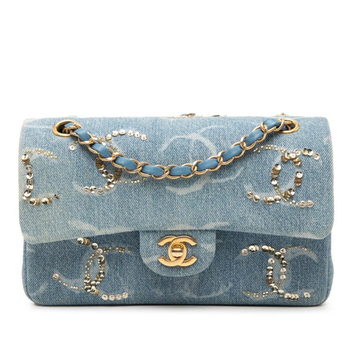 Chanel Blue Gold Denim Spangles Shoulder Bag (Pre-Owned)