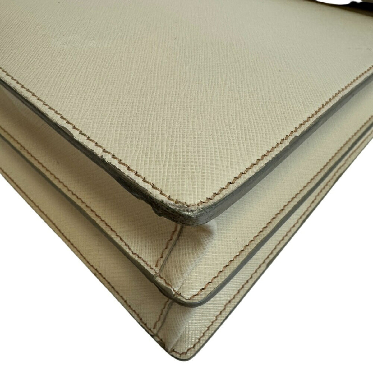 Prada Light Beige White Leather Briefcase (Pre-Owned)