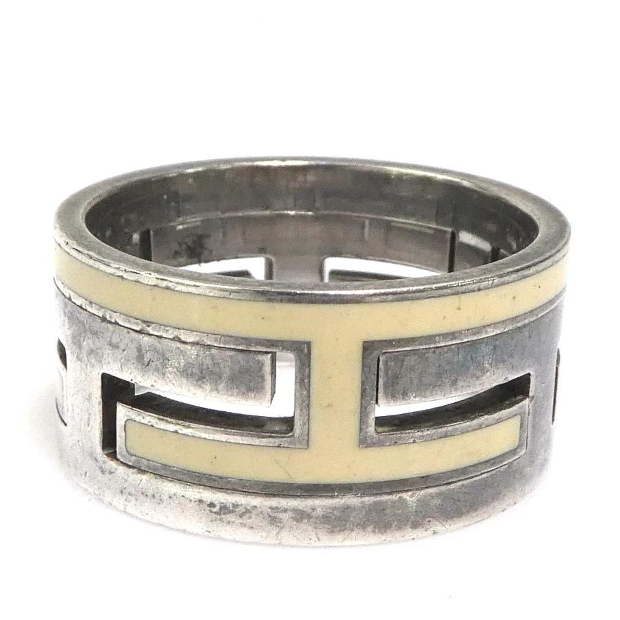 Hermes Silver Cream Silver 925 Band Ring (Pre-Owned)