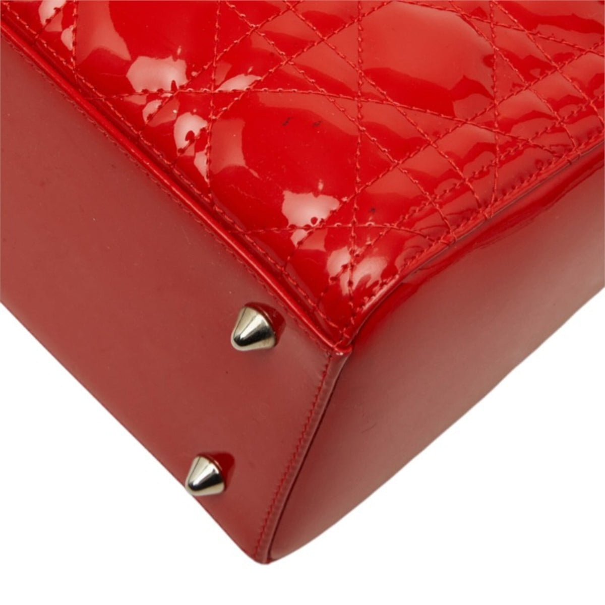 Christian Dior Lady Dior Red Color Patent Leather Handbag Shoulder Bag (Pre-Owned)