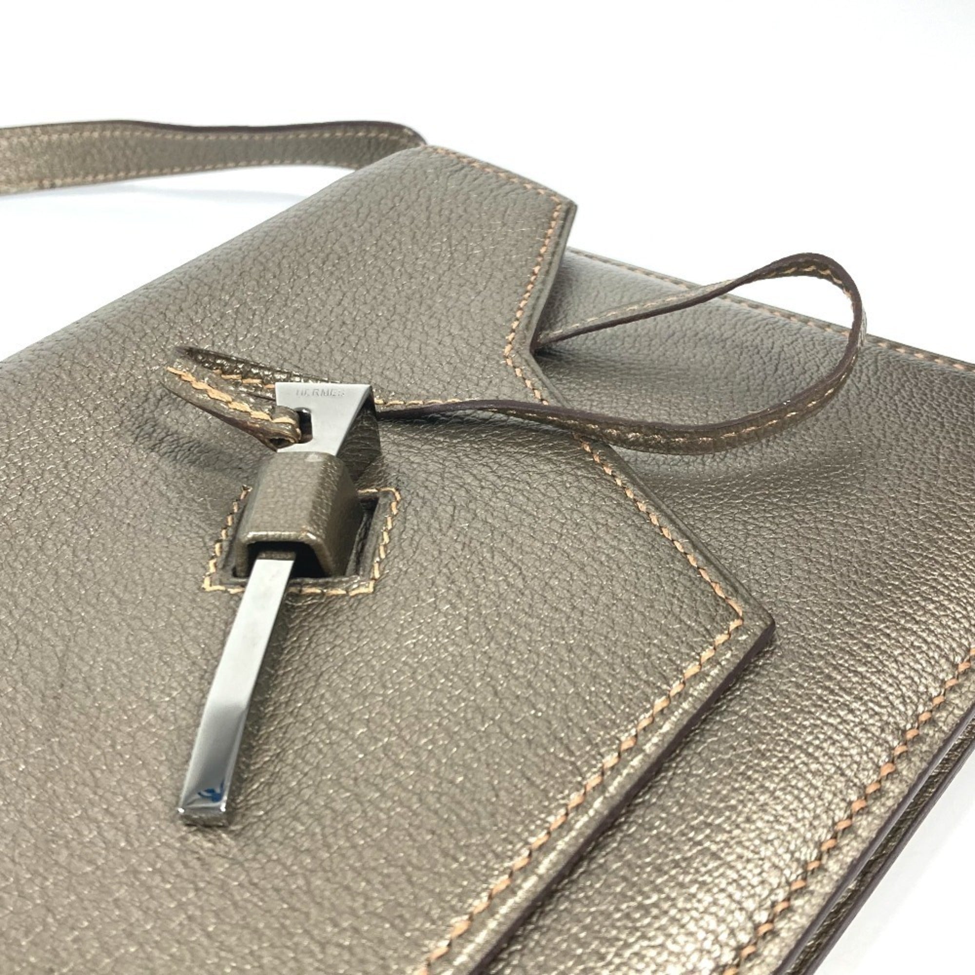 Hermes Gold Chevre Leather Handbag Pouch Shoulder Bag (Pre-Owned)