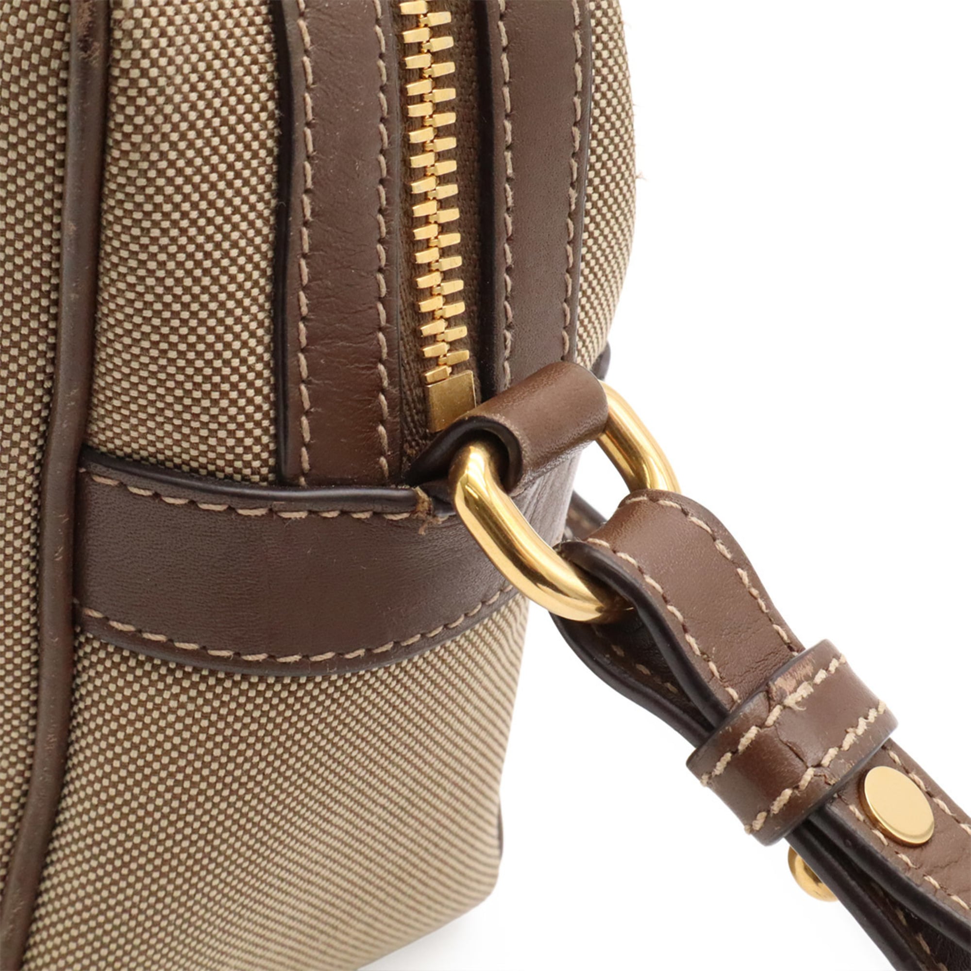 Prada Beige Brown Canvas Leather Pochette Shoulder Bag (Pre-Owned)