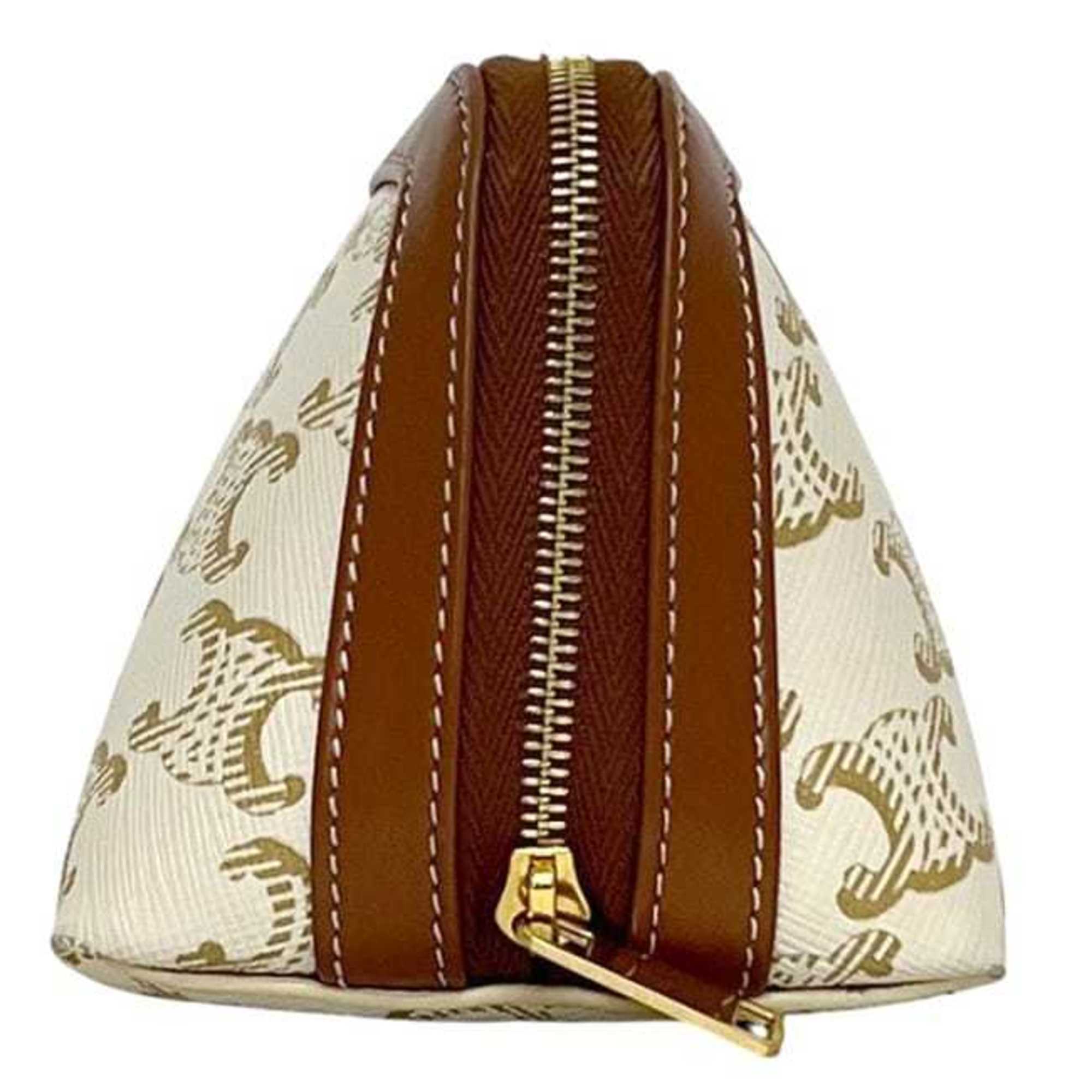 Celine Brown White Pvc Leather Pouch (Pre-Owned)