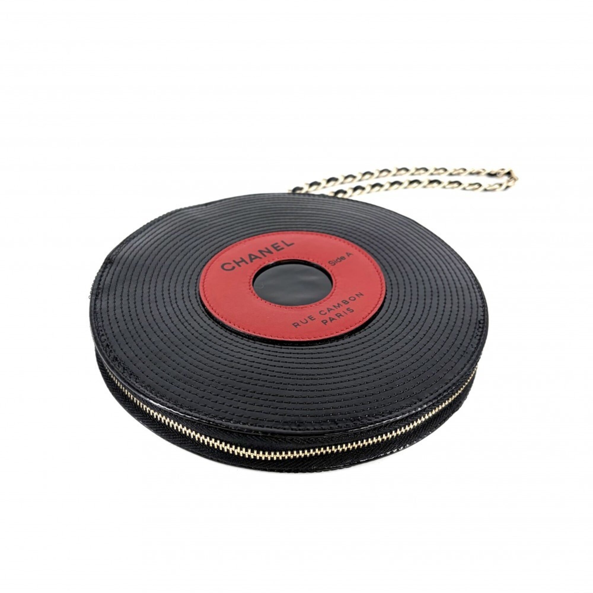 Chanel Black Brown Red Color White Patent Leather Clutch Bag Pouch (Pre-Owned)