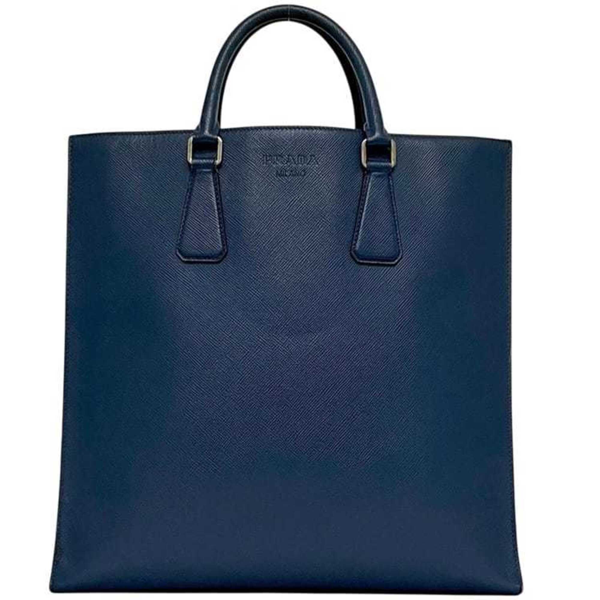 Prada Saffiano Blue Saffiano Leather Tote Bag (Pre-Owned)