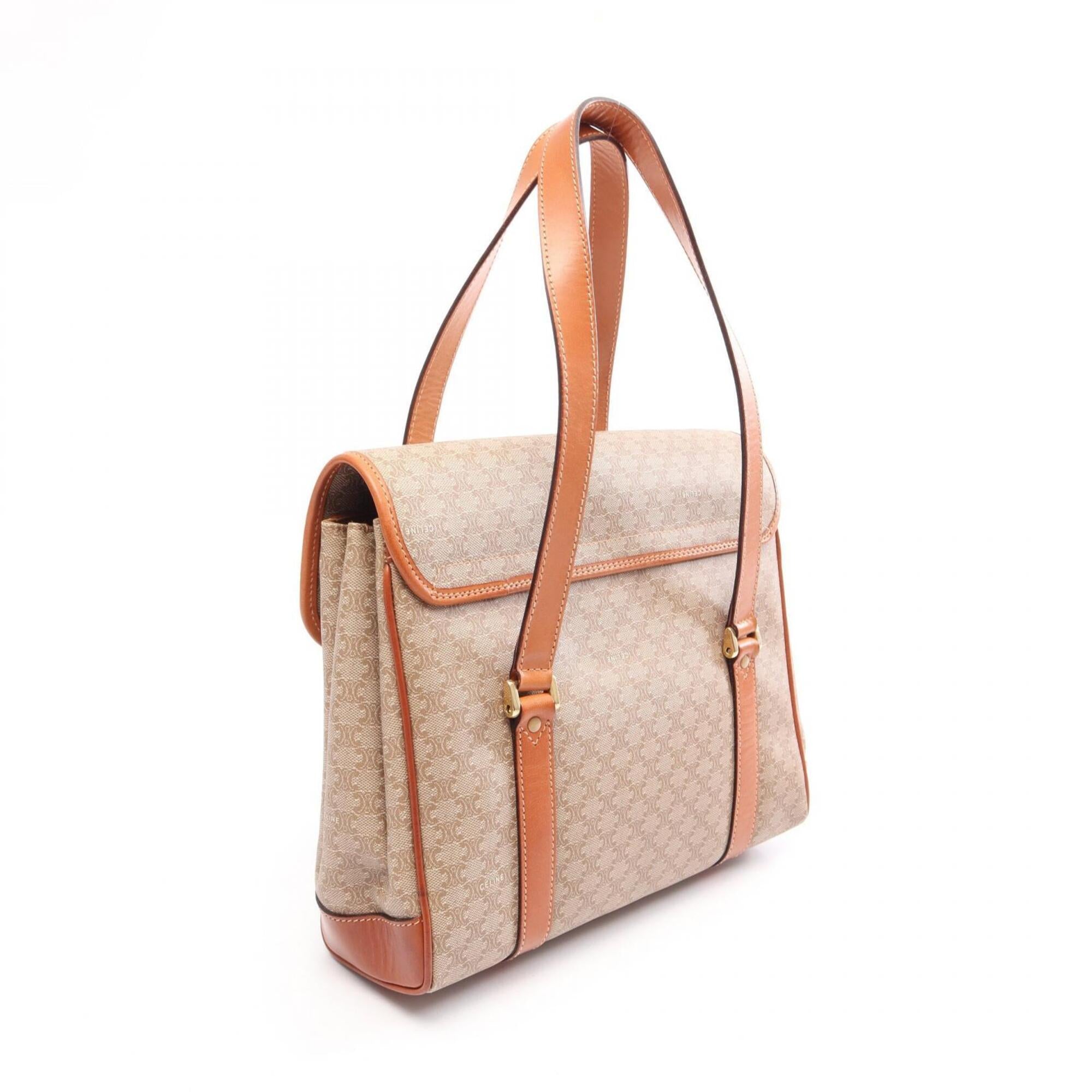 Celine Beige Brown Coated Canvas Leather Handbag (Pre-Owned)
