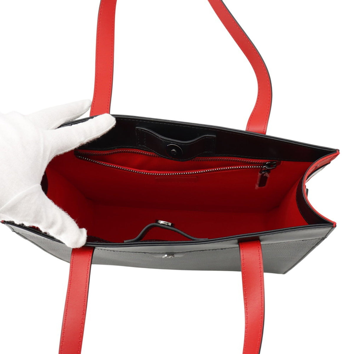 Christian Louboutin Black Red Color Leather Tote Bag (Pre-Owned)