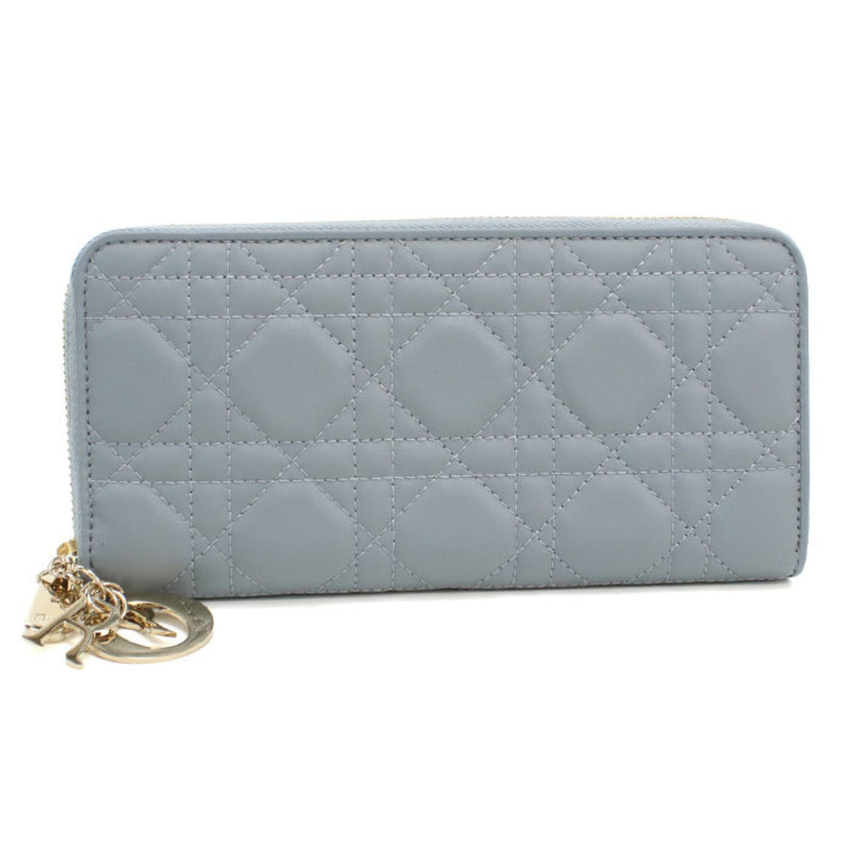 Christian Dior Blue Leather Long Wallet (Bi-Fold) (Pre-Owned)