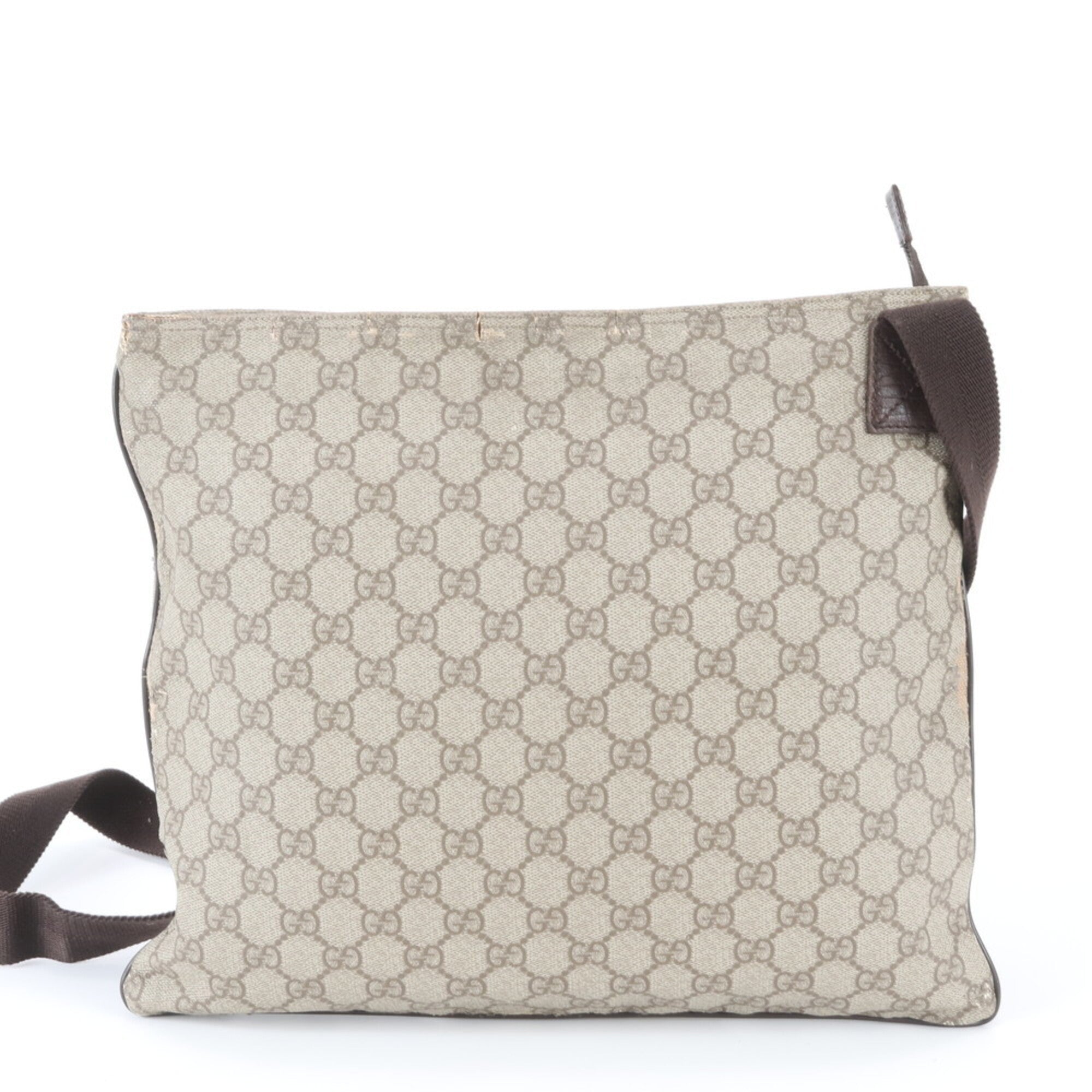 Gucci Beige Leather Coated Canvas Shoulder Bag Tote Bag (Pre-Owned)