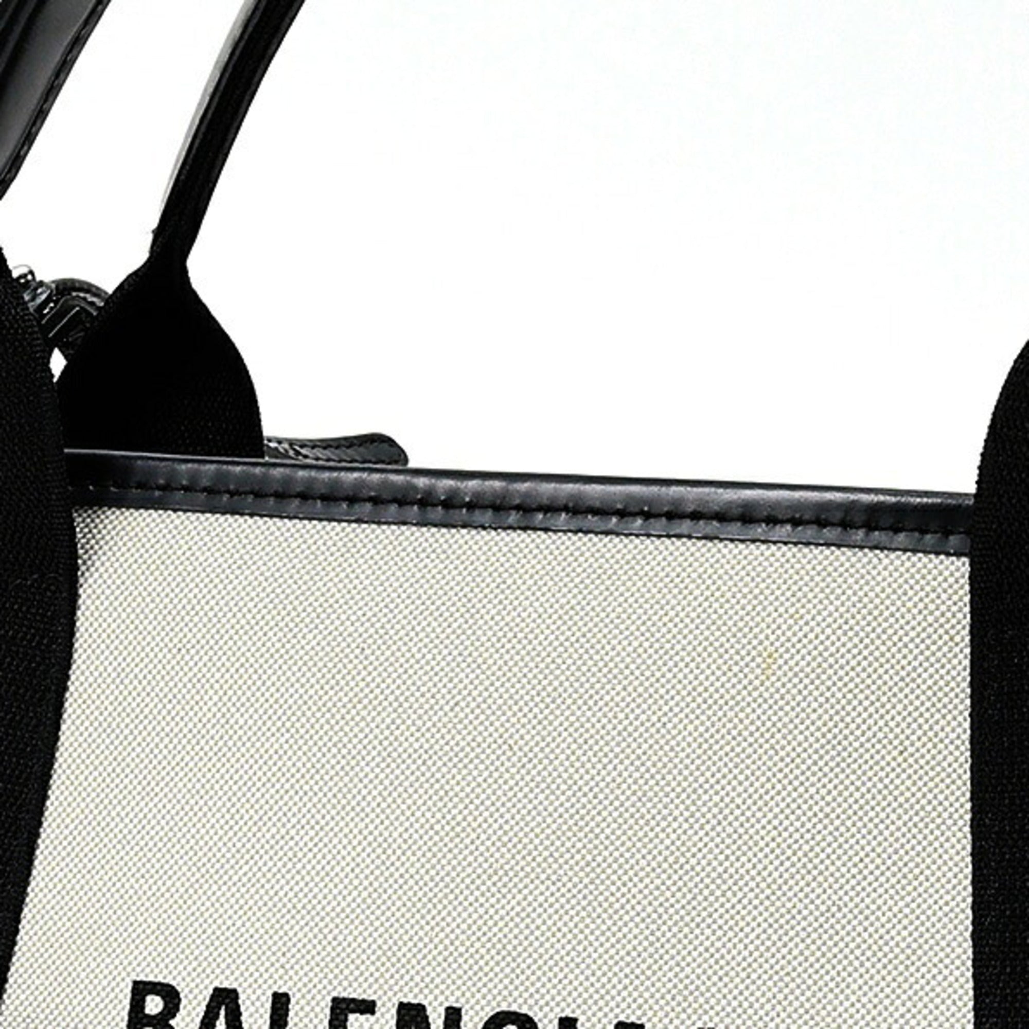 Balenciaga Black Light Beige Cotton Canvas Leather Handbag (Pre-Owned)