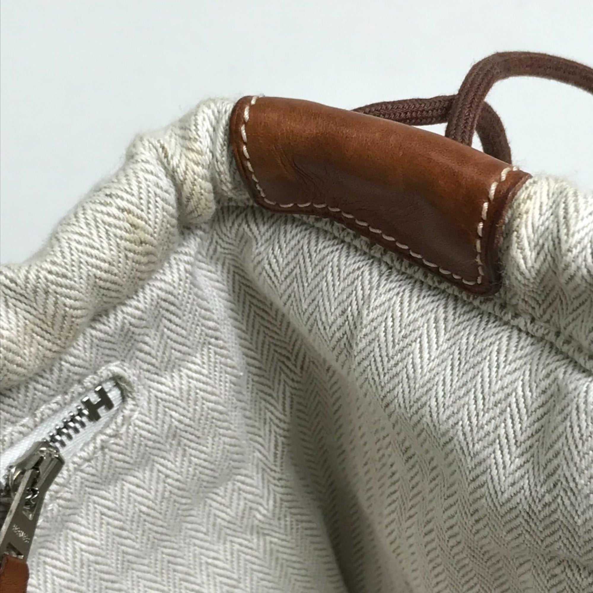 Hermes Beige Toile Chevron Pouch (Pre-Owned)