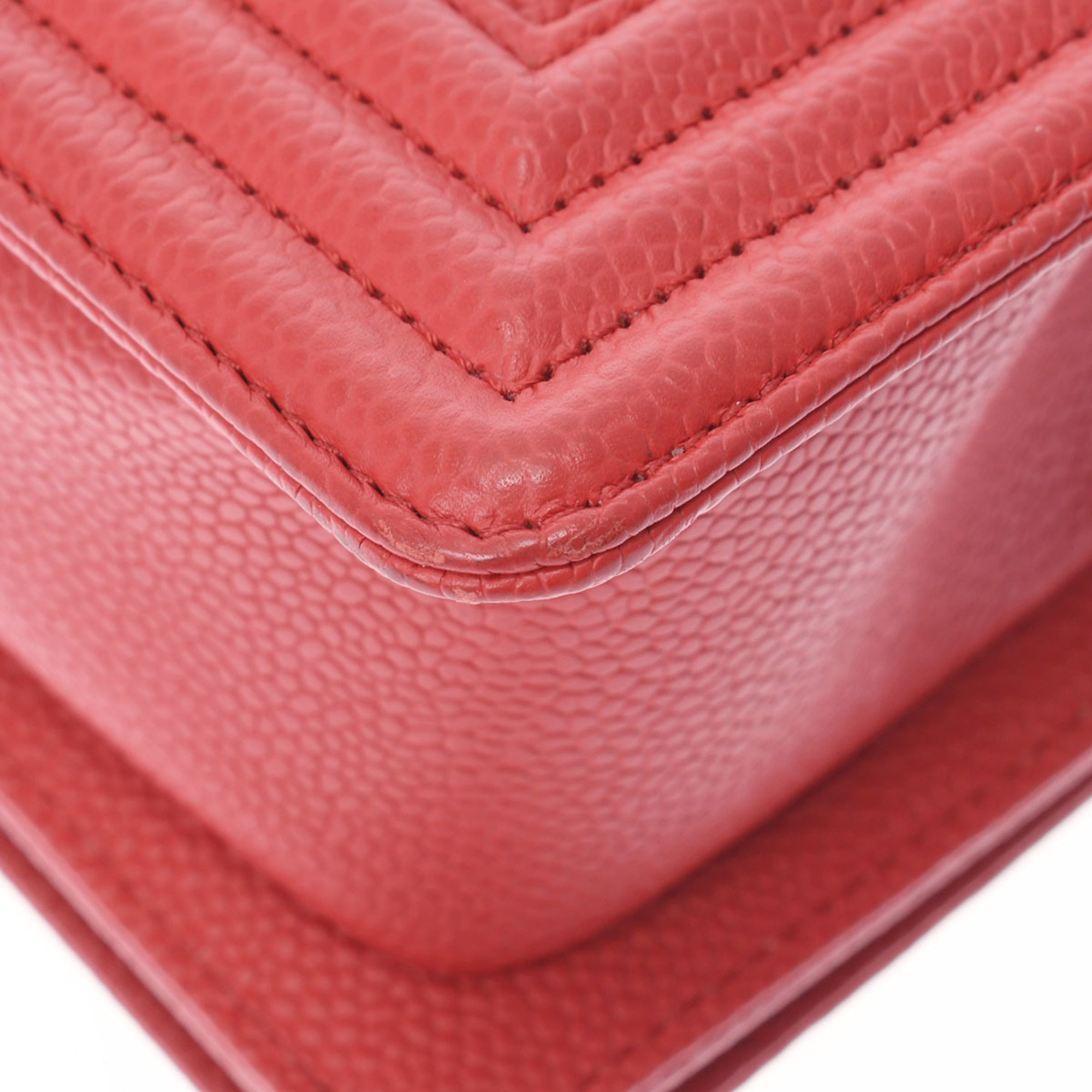 Chanel Red Color Caviar Leather Shoulder Bag (Pre-Owned)