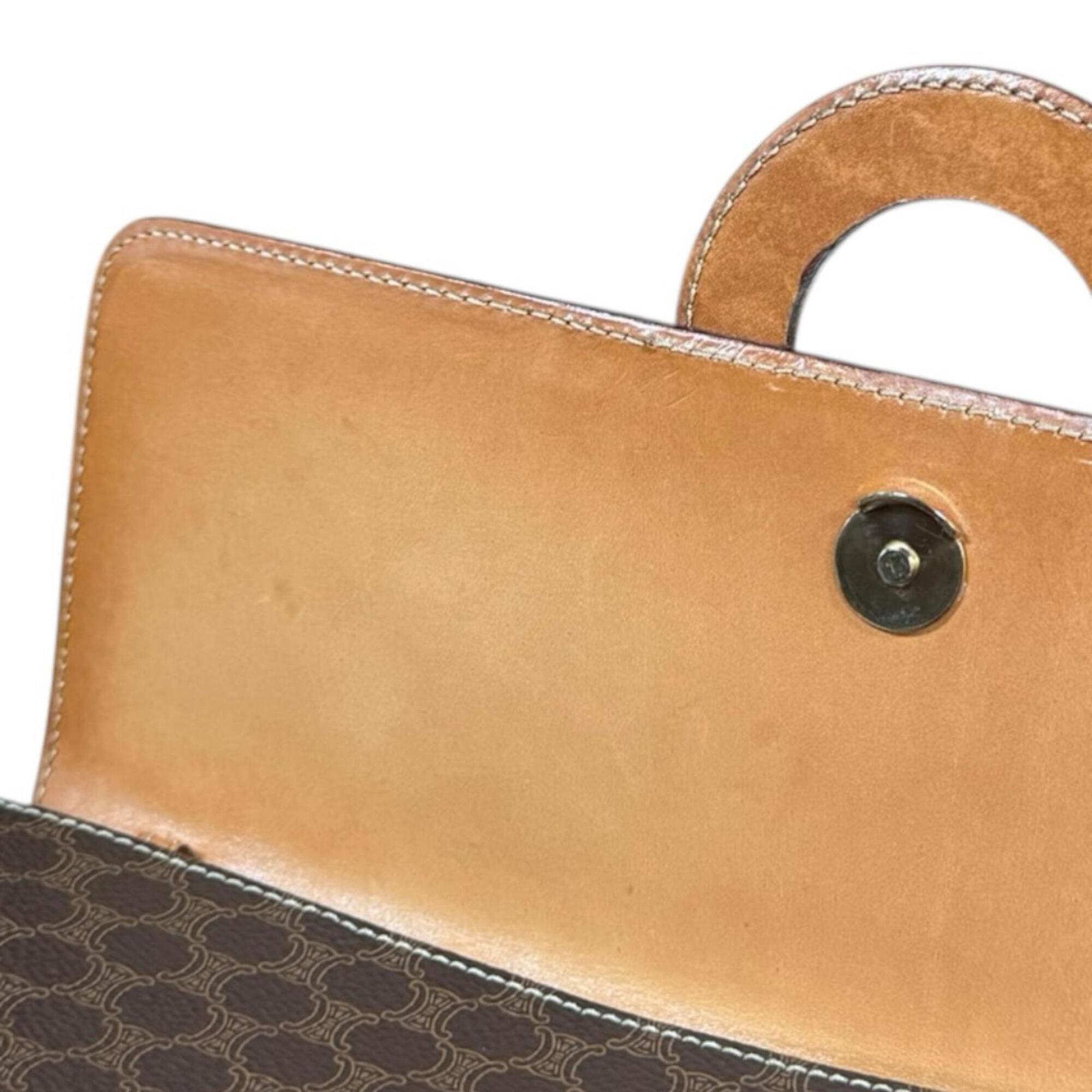 Celine Brown Coated Canvas Leather Clutch Bag Shoulder Bag (Pre-Owned)