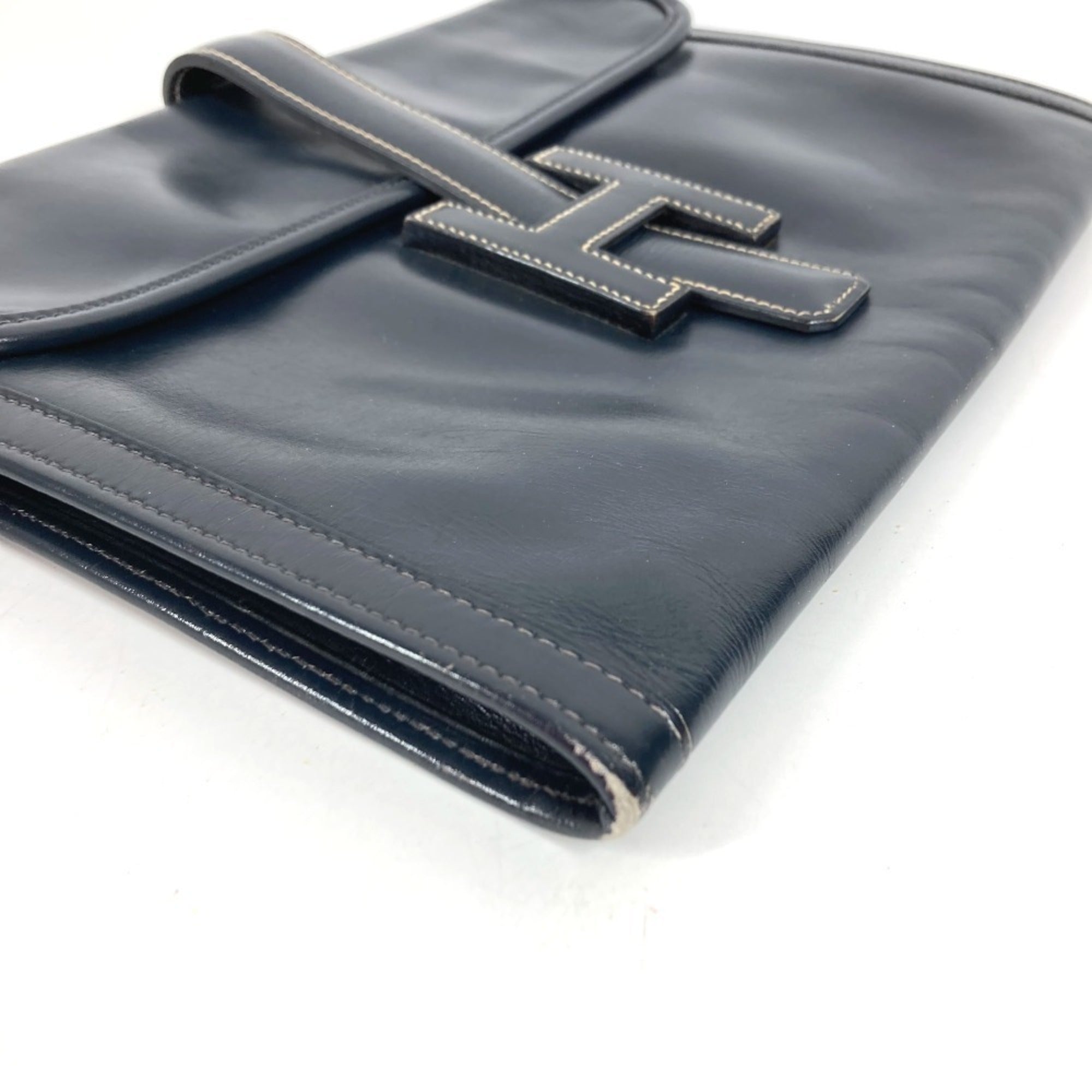 Hermes Navy Box Calf Leather Clutch Bag (Pre-Owned)