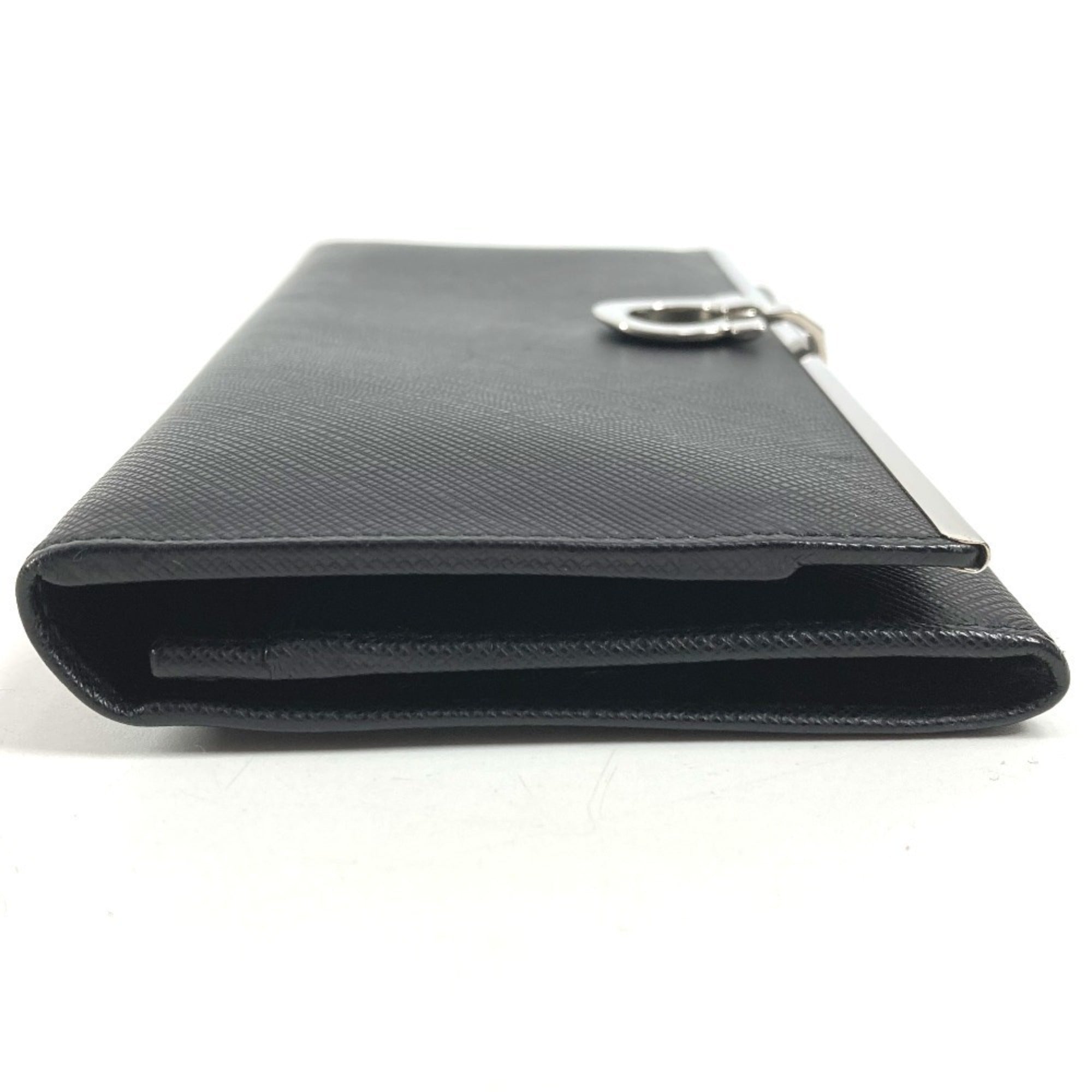 Salvatore Ferragamo Silver Black Leather Long Wallet (Bi-Fold) (Pre-Owned)