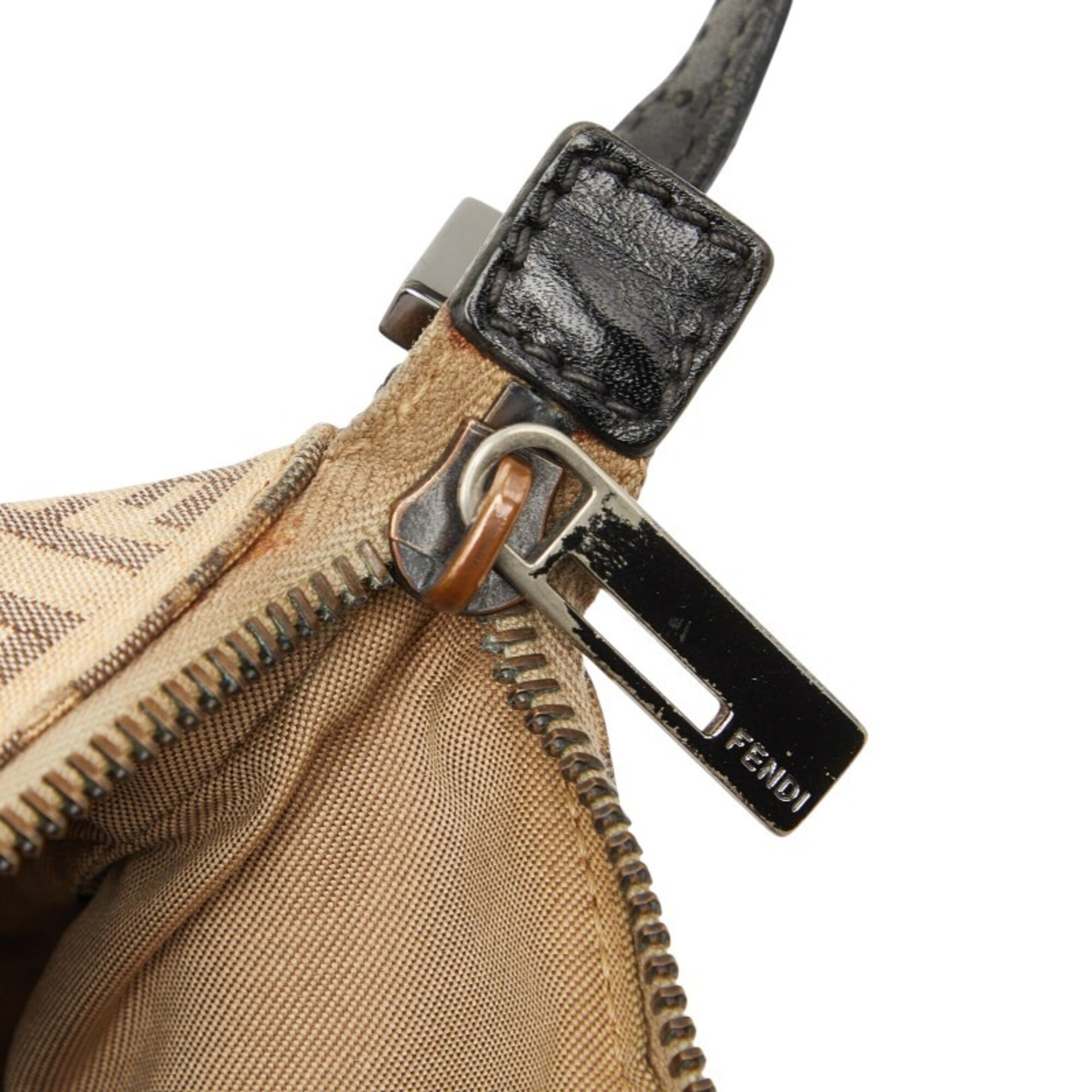 Fendi Beige Black Leather Canvas Handbag Shoulder Bag (Pre-Owned)