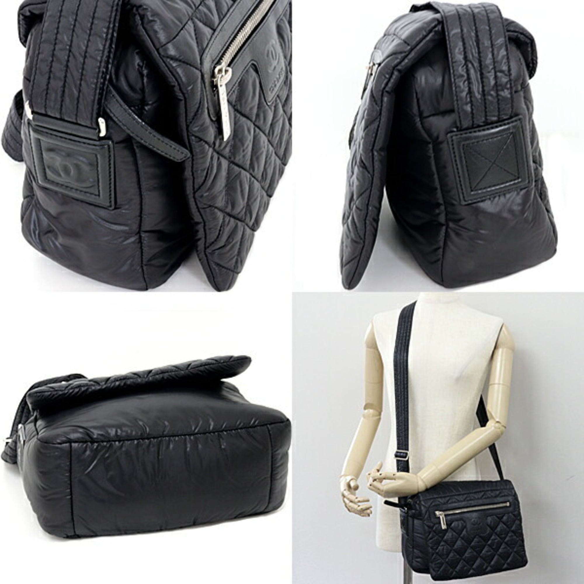 Chanel Coco Cocoon Black Nylon Leather Messenger Bag Shoulder Bag (Pre-Owned)