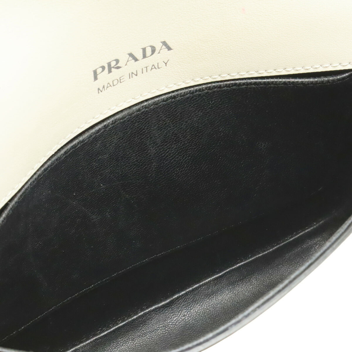 Prada Saffiano Ivory Leather Clutch Bag Pochette (Pre-Owned)