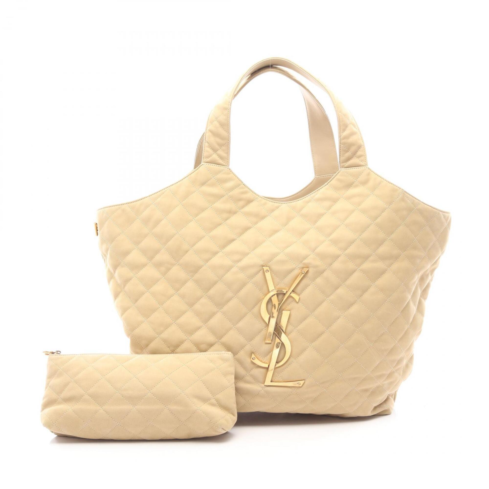 Saint Laurent Beige Leather Handbag Pouch Tote Bag (Pre-Owned)
