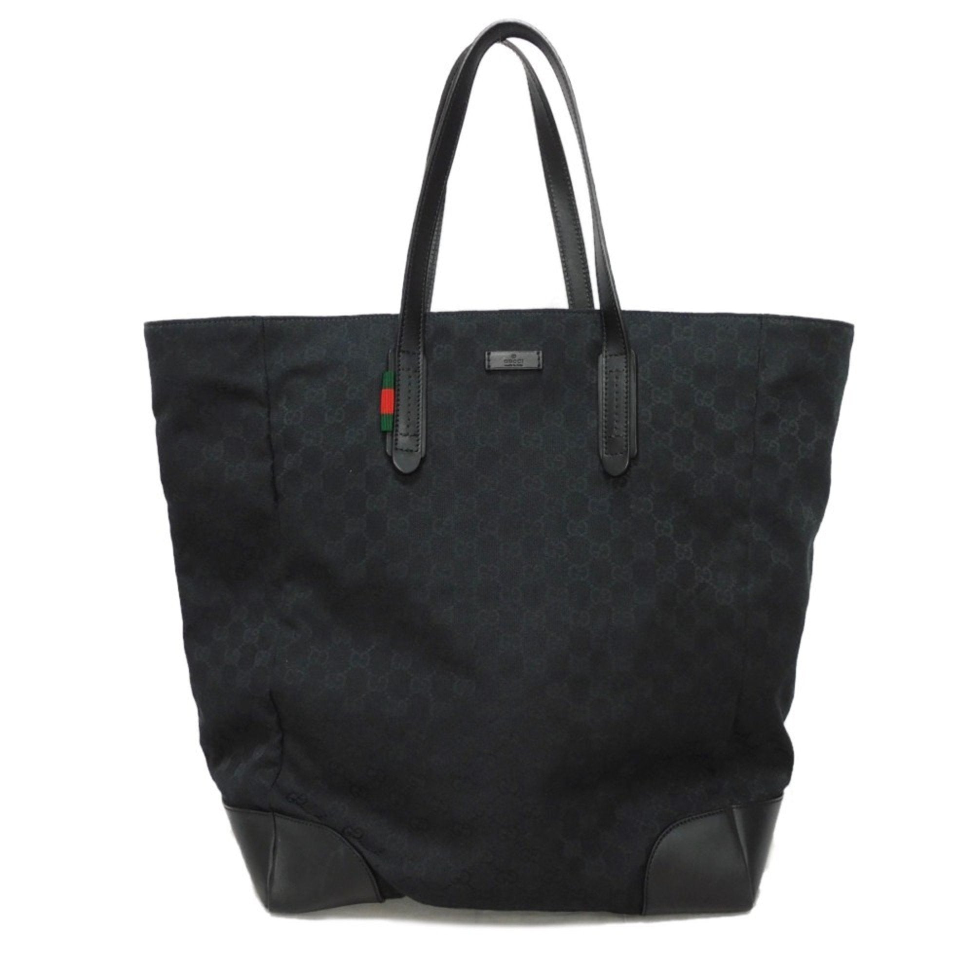 Gucci Black Gg Canvas Leather Shoulder Bag Tote Bag (Pre-Owned)