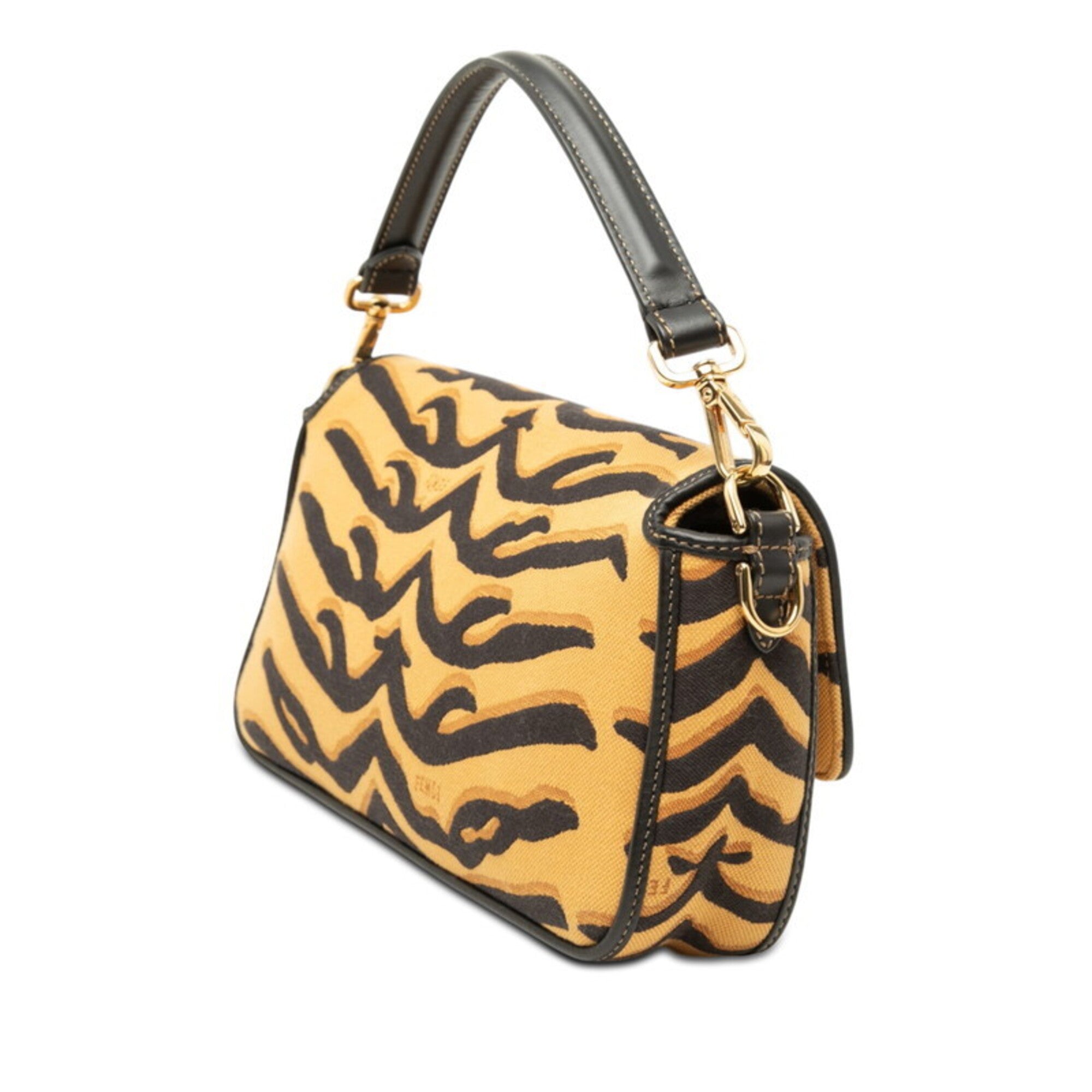 Fendi Black Yellow Canvas Leather Handbag Shoulder Bag (Pre-Owned)