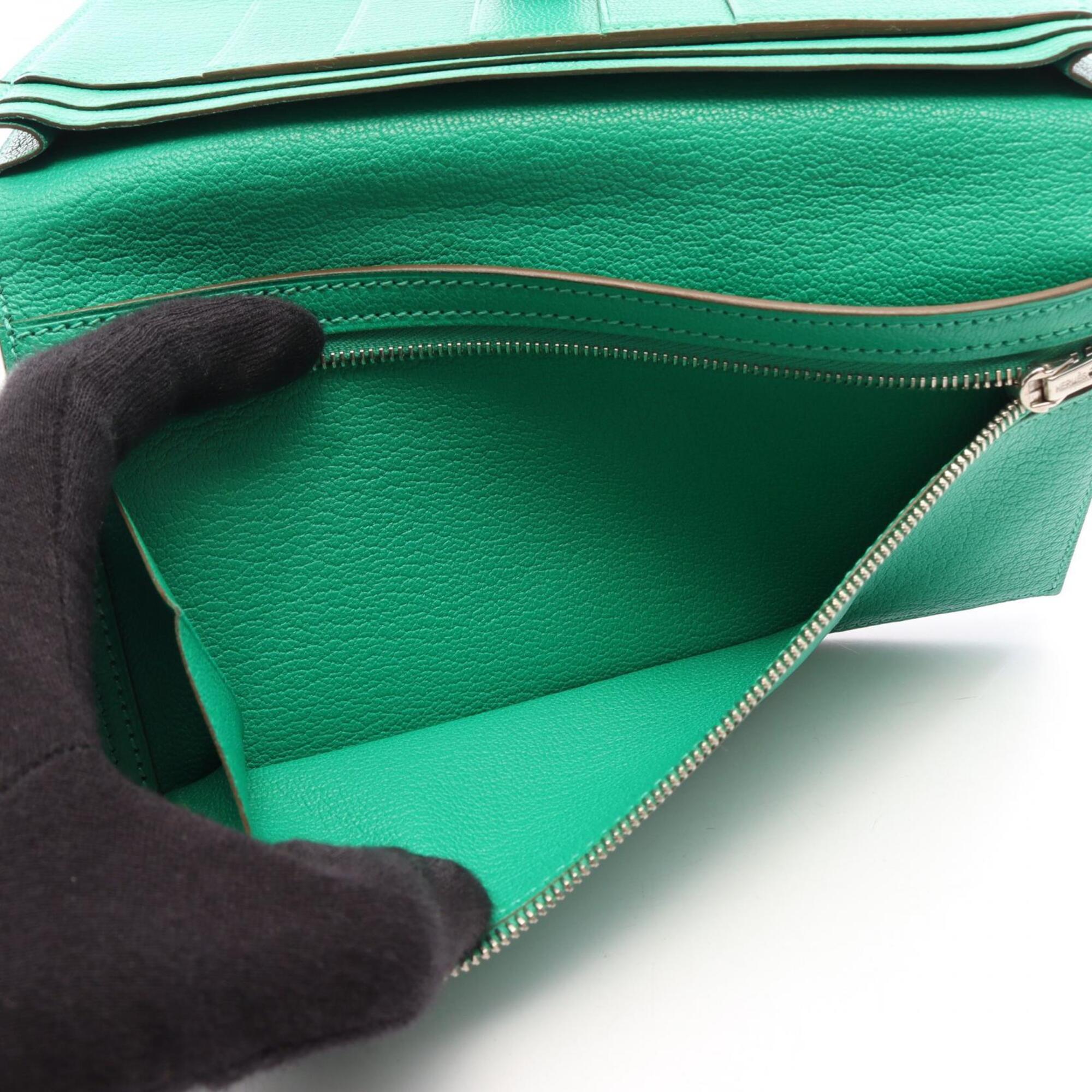 Hermes Green Mint Green Chevre Leather Leather Long Wallet (Bi-Fold) (Pre-Owned)
