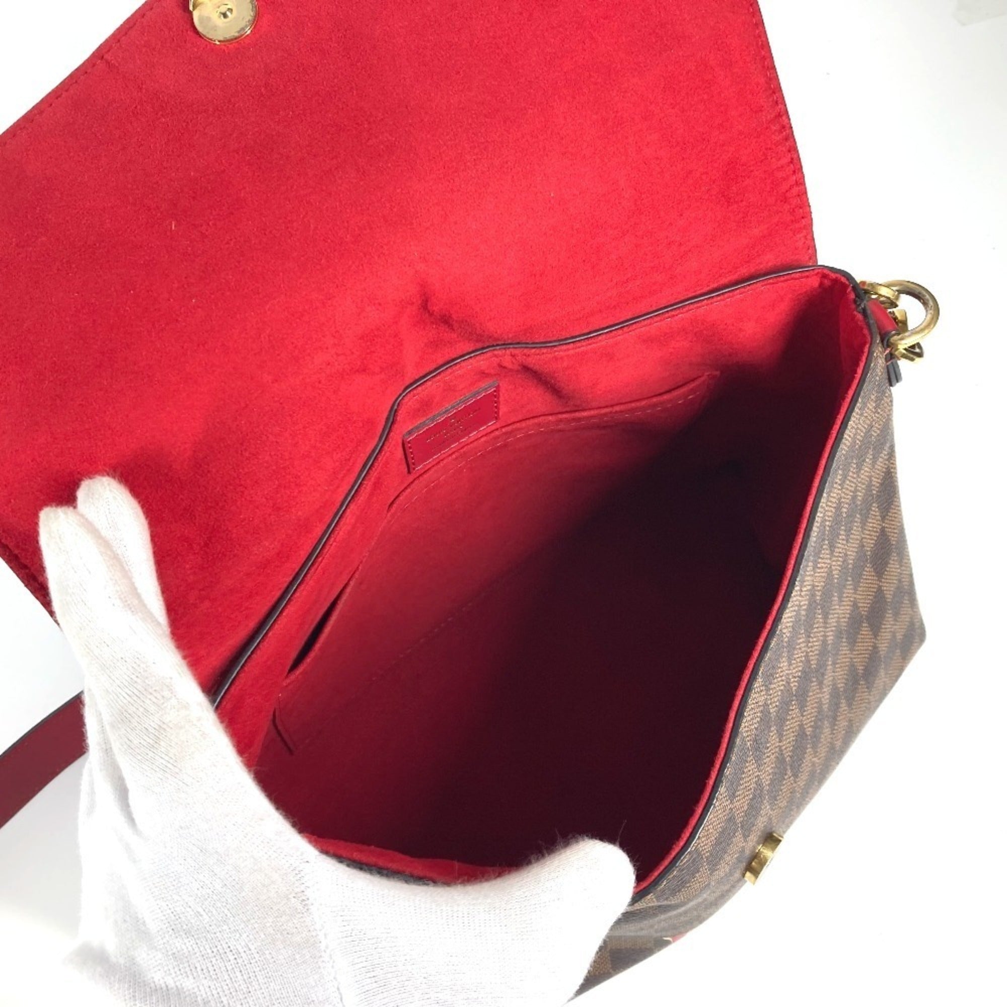 Louis Vuitton Brown Damier Canvas Ebene Galle Red Color Damier Canvas Handbag Shoulder Bag Tote Bag (Pre-Owned)