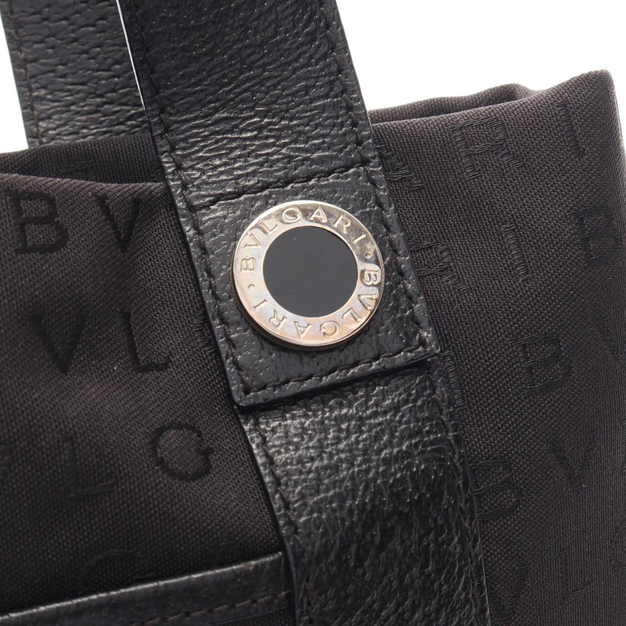 Bvlgari Black Canvas Leather Handbag Pouch Tote Bag (Pre-Owned)