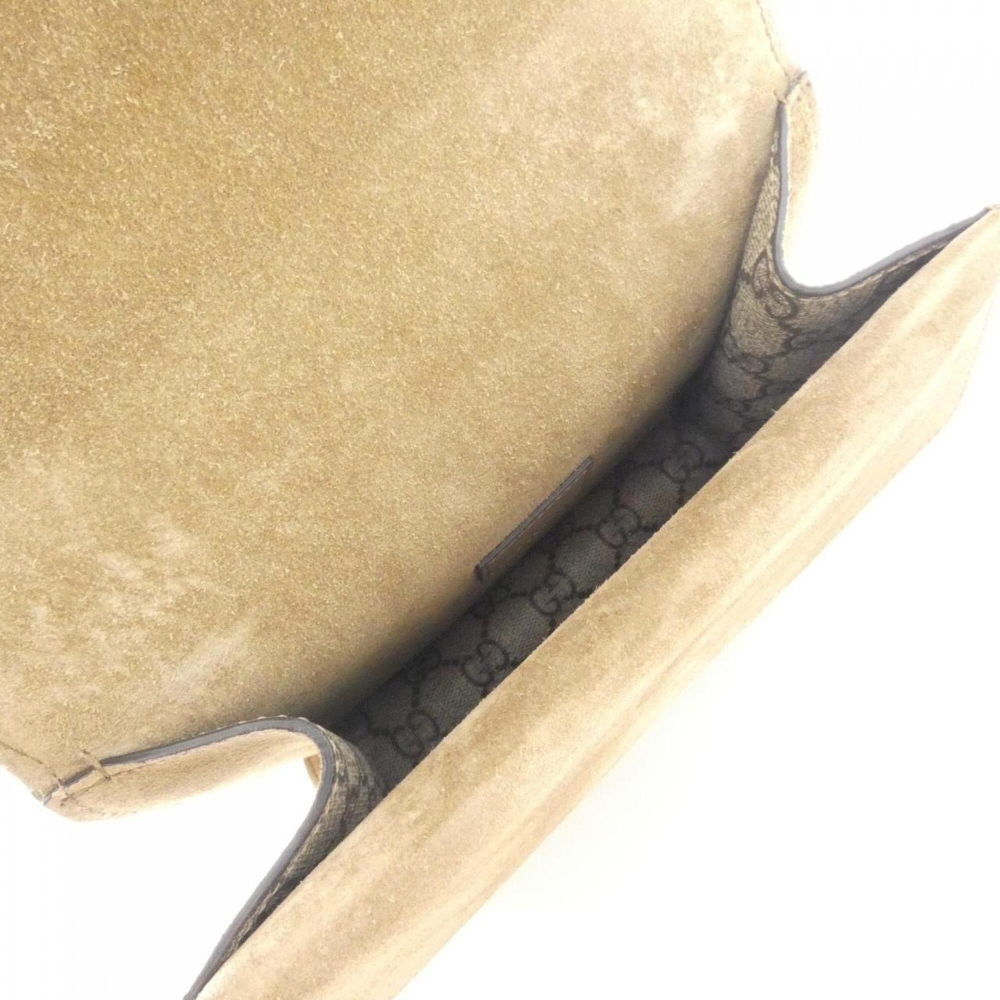 Gucci Beige Suede Gg Supreme Canvas Shoulder Bag (Pre-Owned)