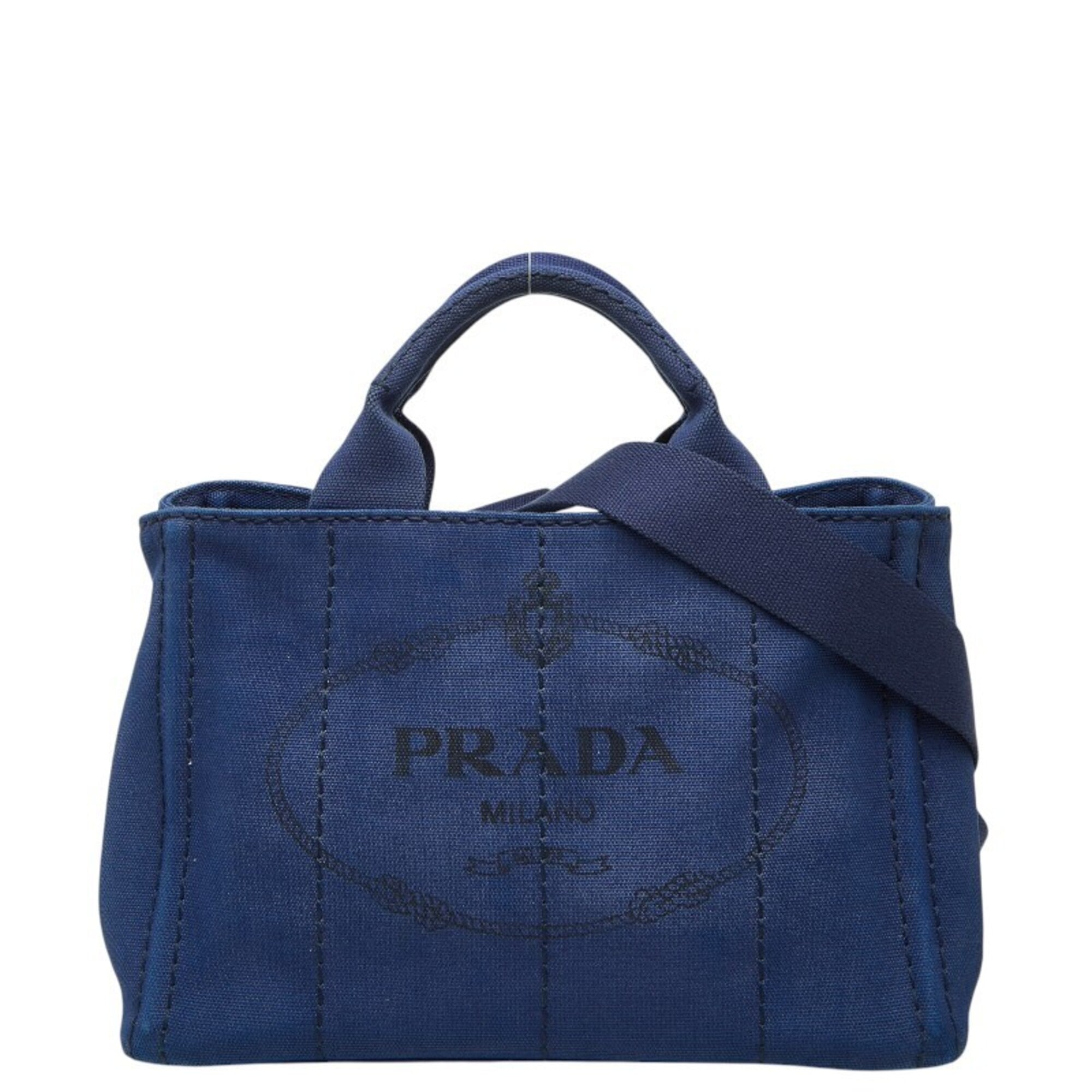 Prada Canapa Blue Canvas Handbag Shoulder Bag (Pre-Owned)
