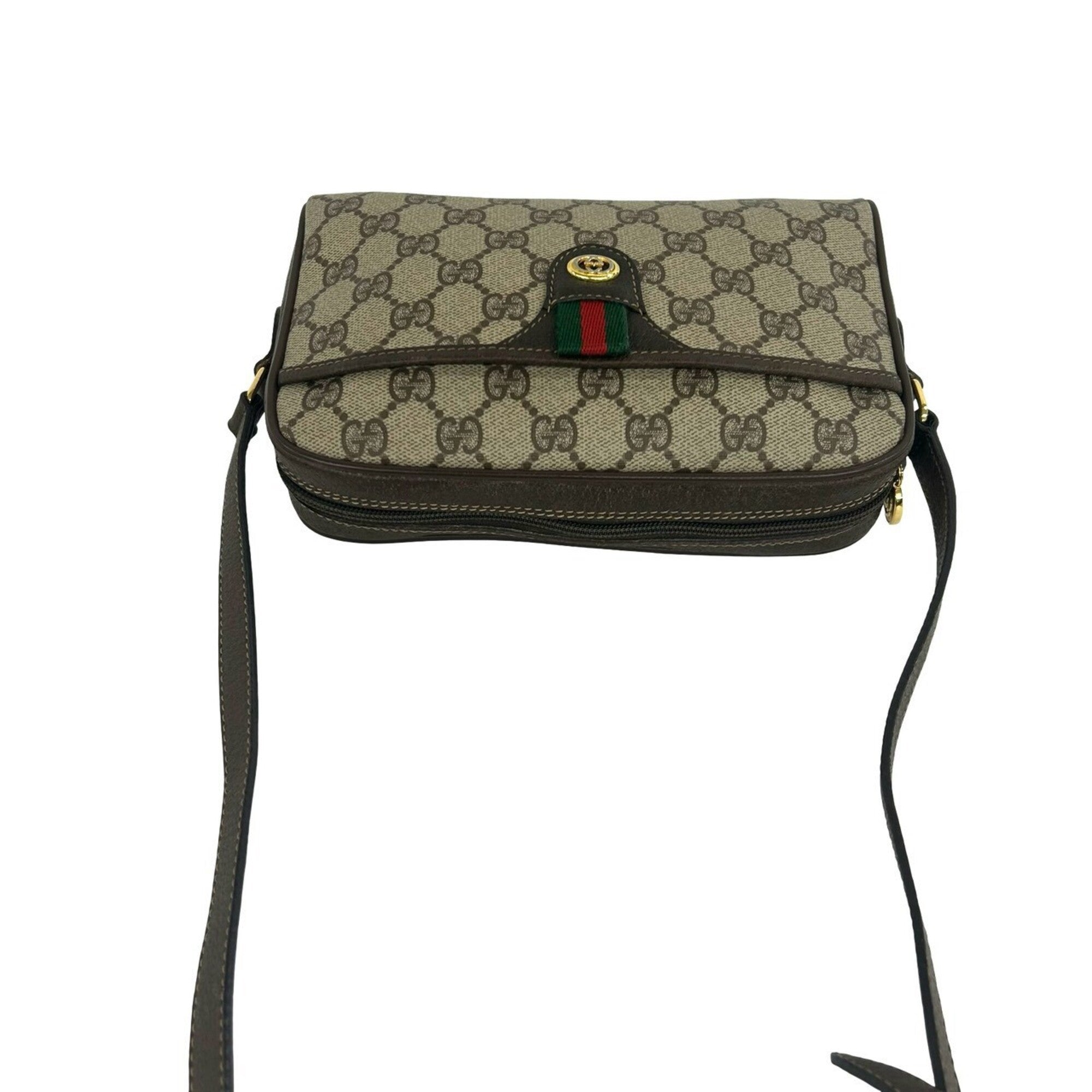 Gucci Brown Green Red Color Leather Pvc Shoulder Bag (Pre-Owned)