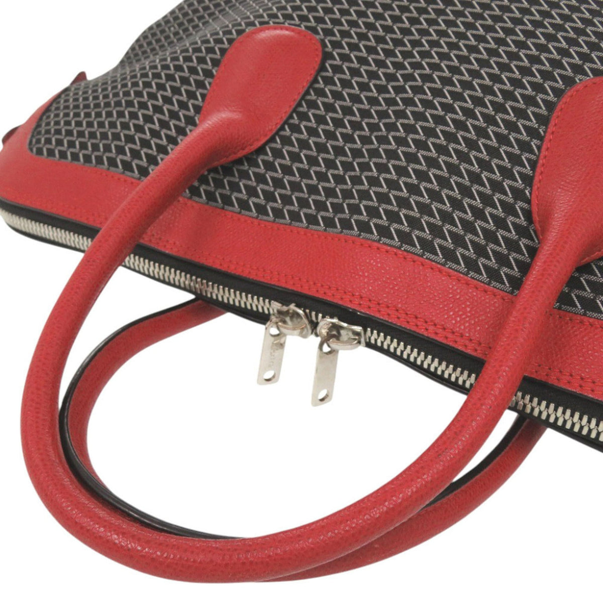 Valextra Black Red Color Canvas Leather Boston Bag (Pre-Owned)