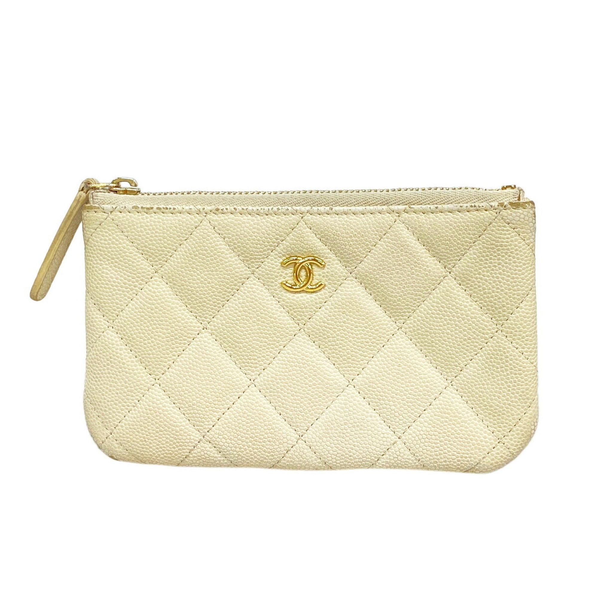 Chanel White Grained Calfskin Coin Purse/Coin Case (Pre-Owned)