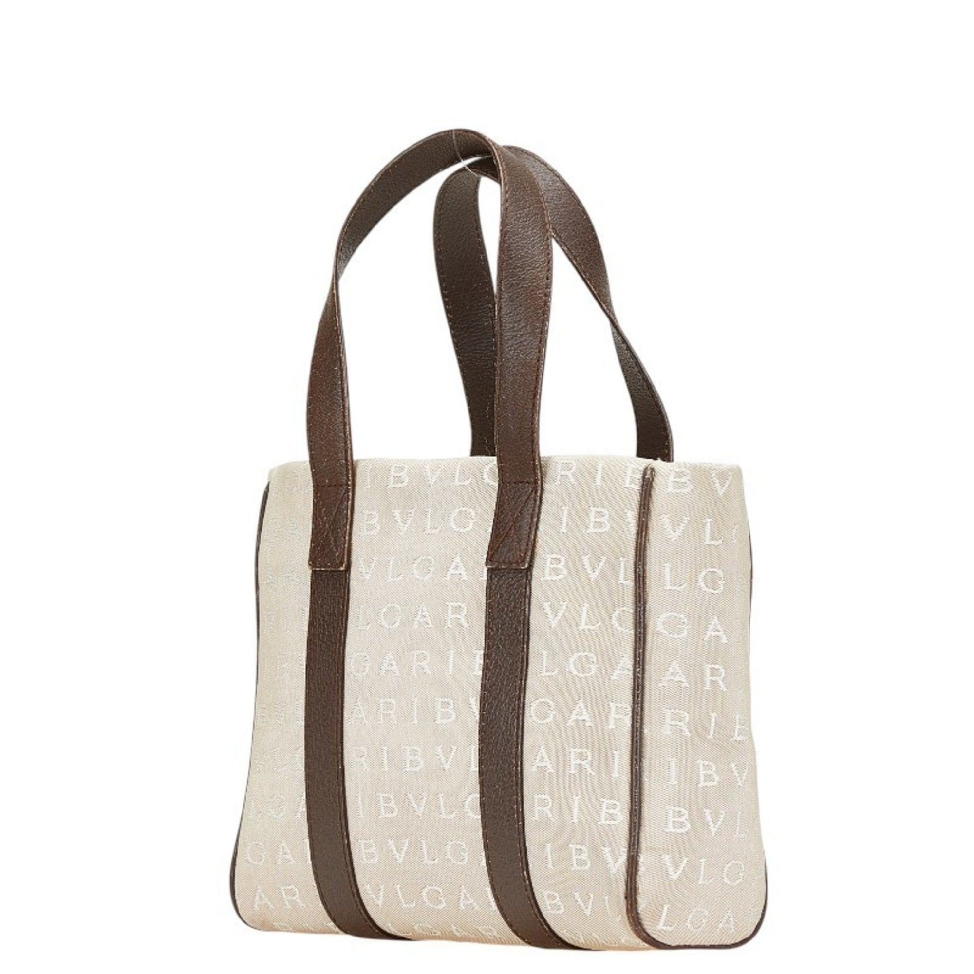 Bvlgari Beige Brown Canvas Leather Handbag (Pre-Owned)