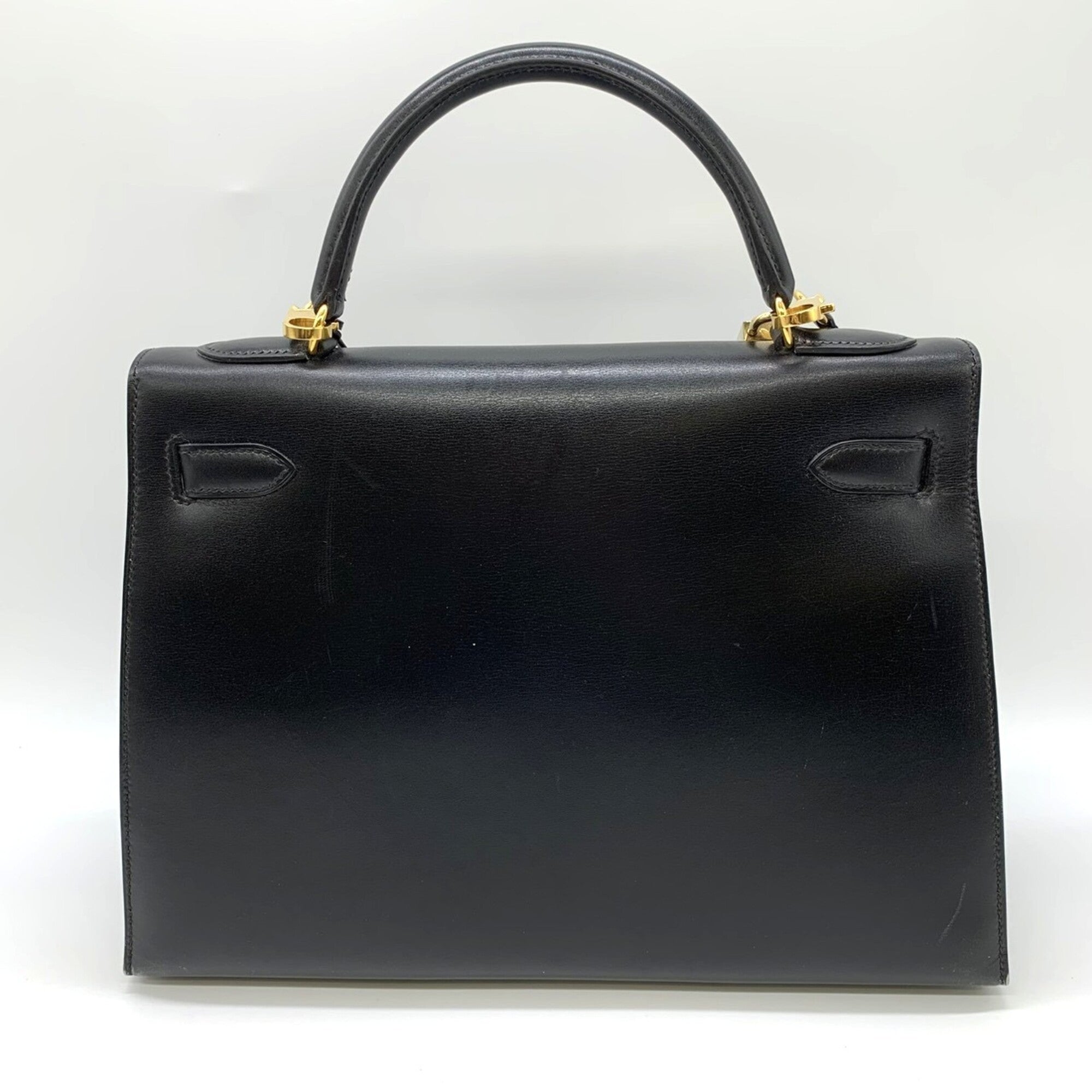 Hermes Kelly Black Box Calf Leather Handbag (Pre-Owned)