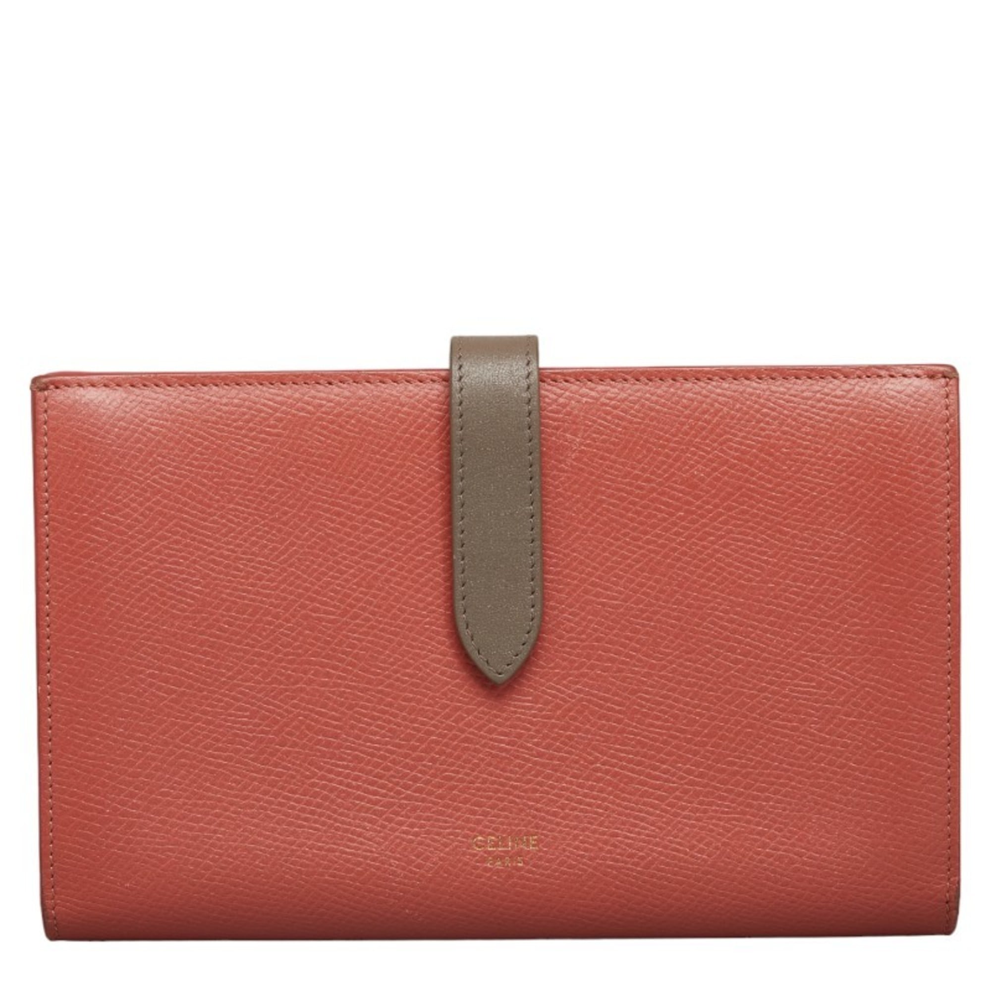 Celine Gray Pink Leather Long Wallet (Bi-Fold) (Pre-Owned)