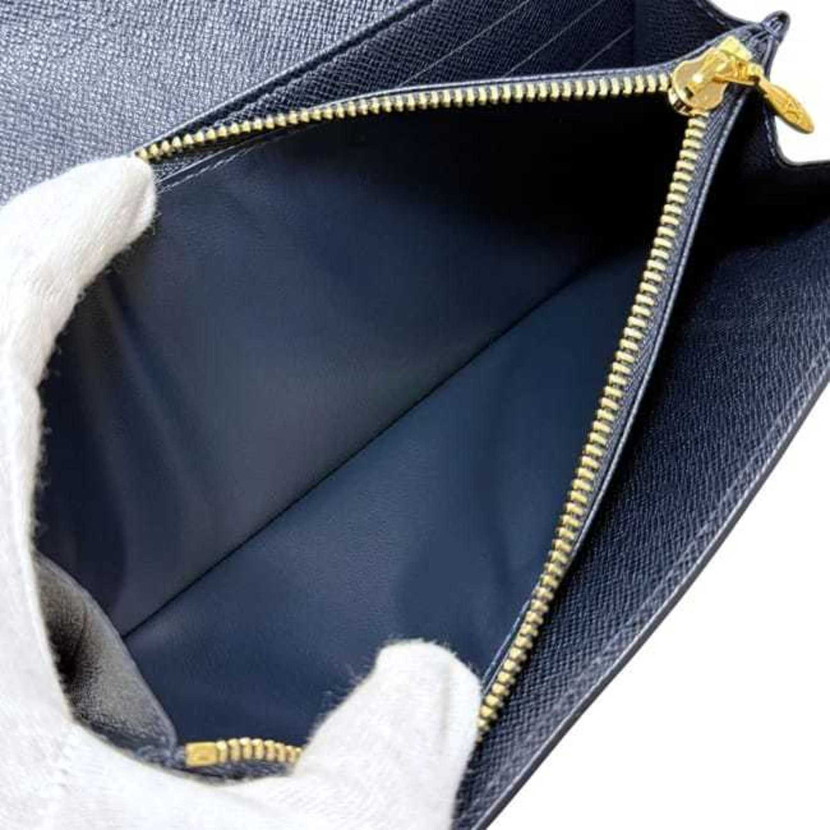 Louis Vuitton Gray Navy Canvas Leather Long Wallet (Bi-Fold) (Pre-Owned)
