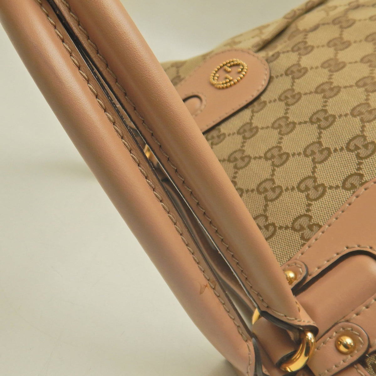 Gucci Beige Yellow Gg Canvas Leather Tote Bag (Pre-Owned)