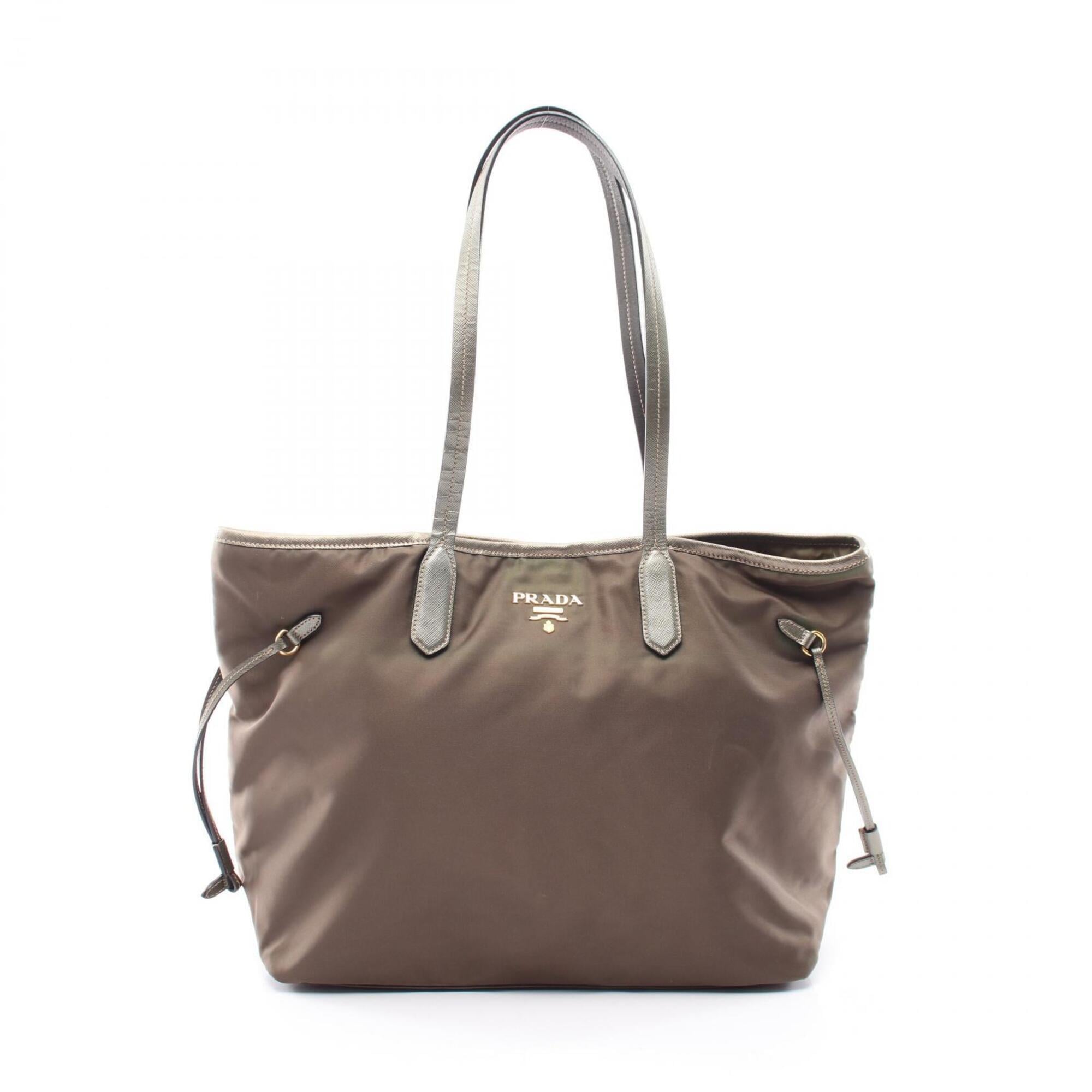 Prada Saffiano Gray Nylon Leather Handbag Tote Bag (Pre-Owned)
