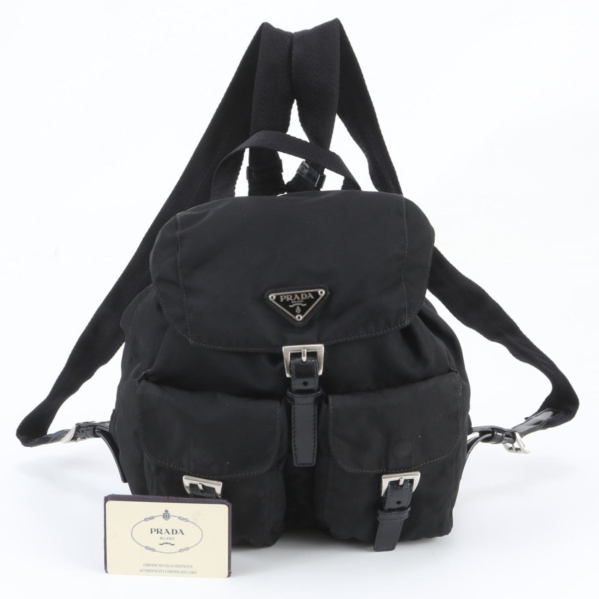Prada Black Leather Nylon Backpack (Pre-Owned)