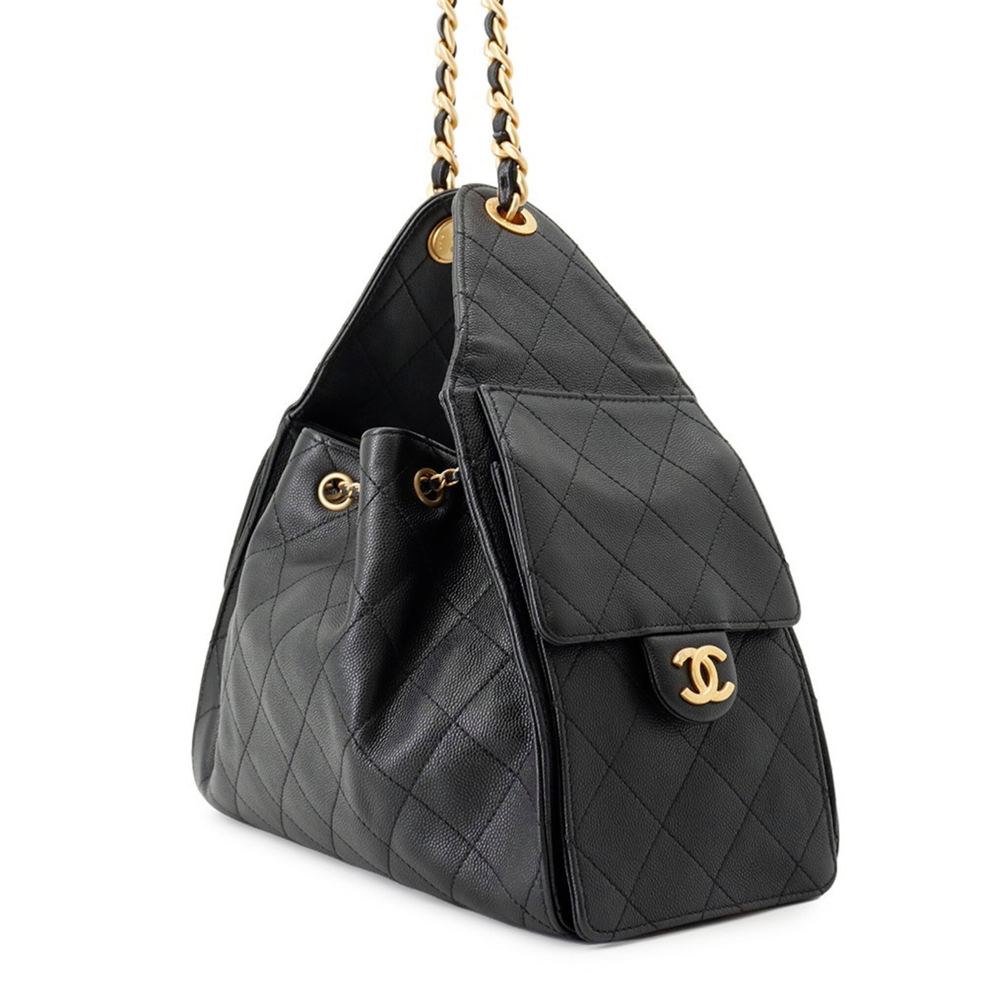 Chanel Black Grained Calfskin Handbag Shoulder Bag (Pre-Owned)