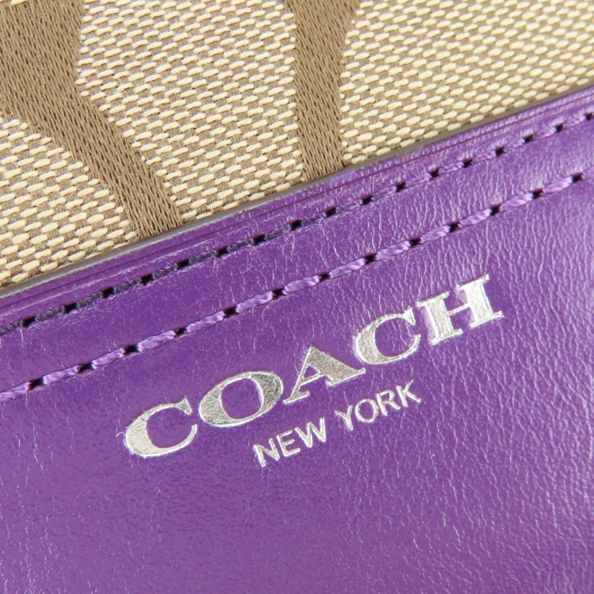 Coach Beige Purple Leather Canvas Shoulder Bag (Pre-Owned)