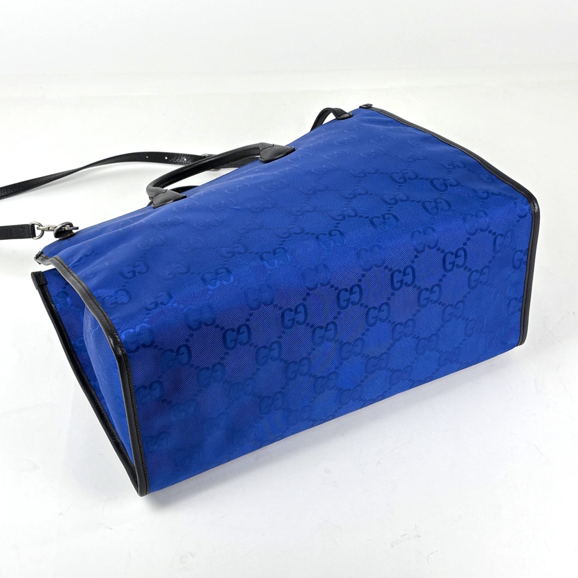 Gucci Black Blue Nylon Leather Tote Bag (Pre-Owned)